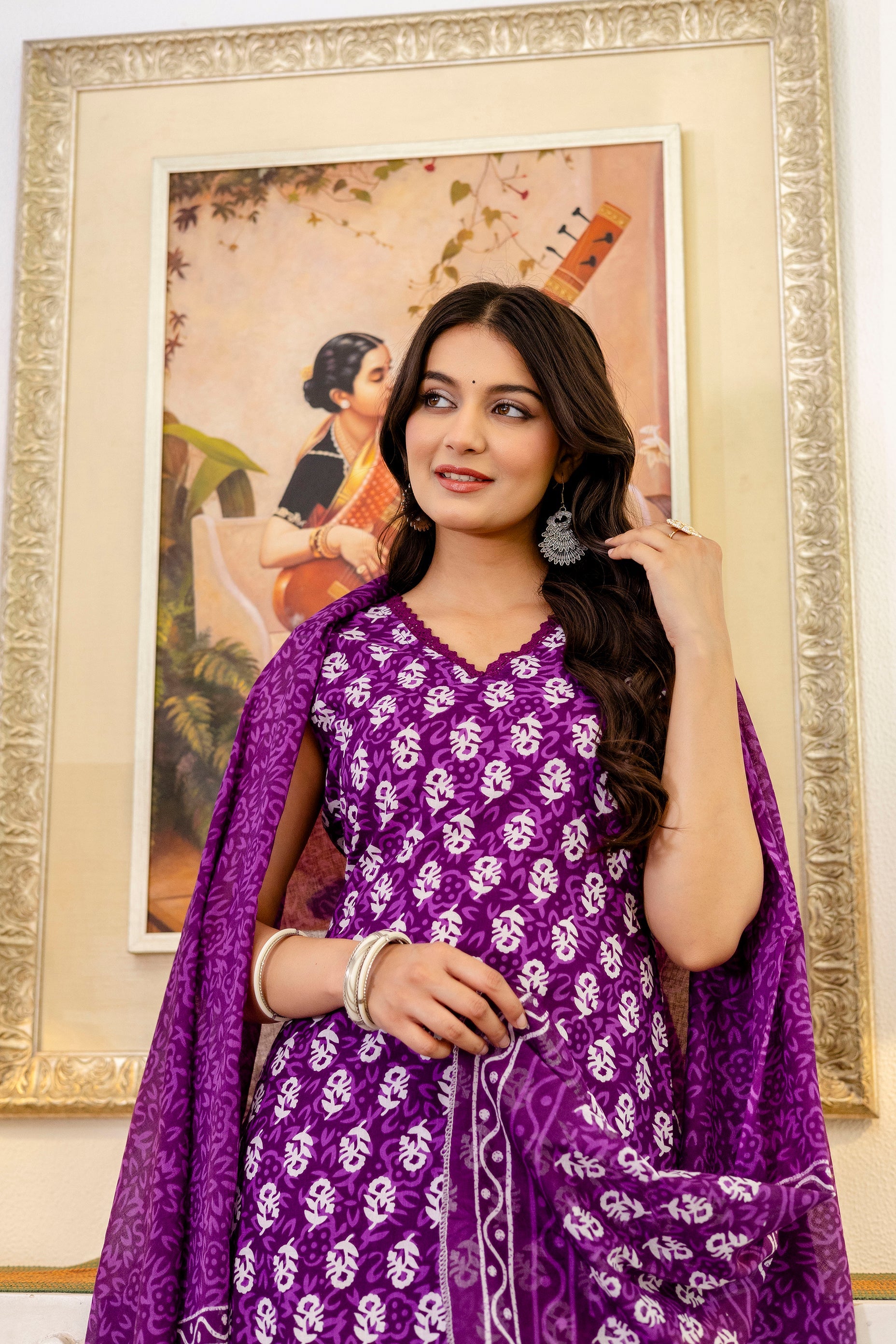 Mauve Floral Cotton Dupatta Set from Me&My