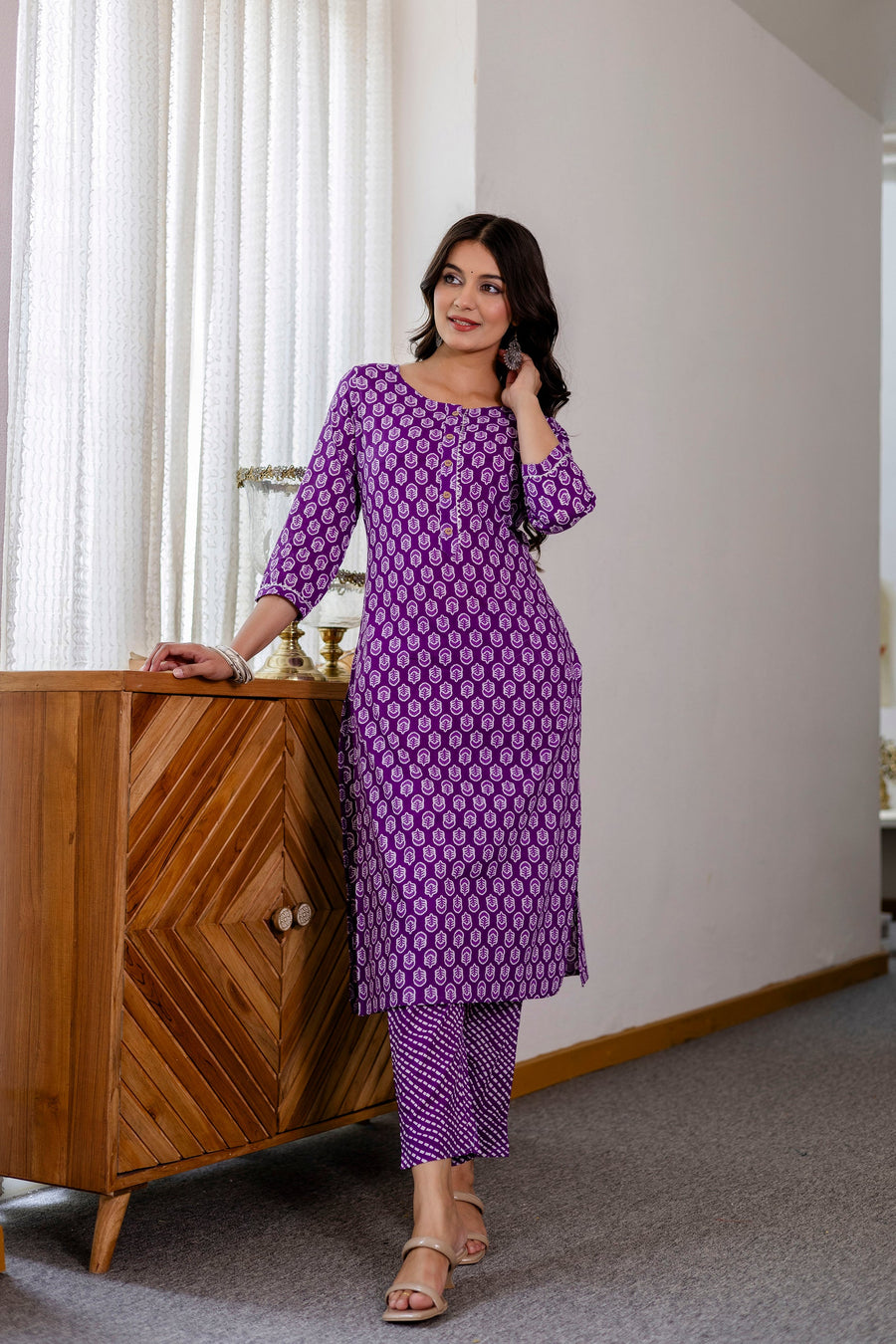 Lavender Purple Cotton Dupatta Set — image 7