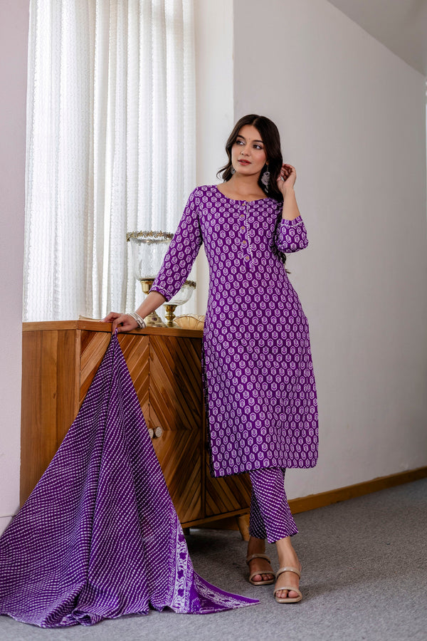 Lavender Purple Cotton Dupatta Set