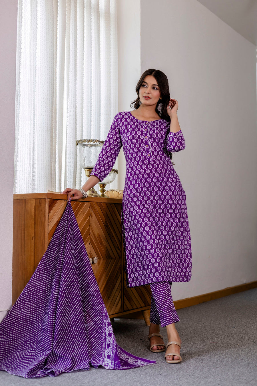 Lavender Purple Cotton Dupatta Set — image 4