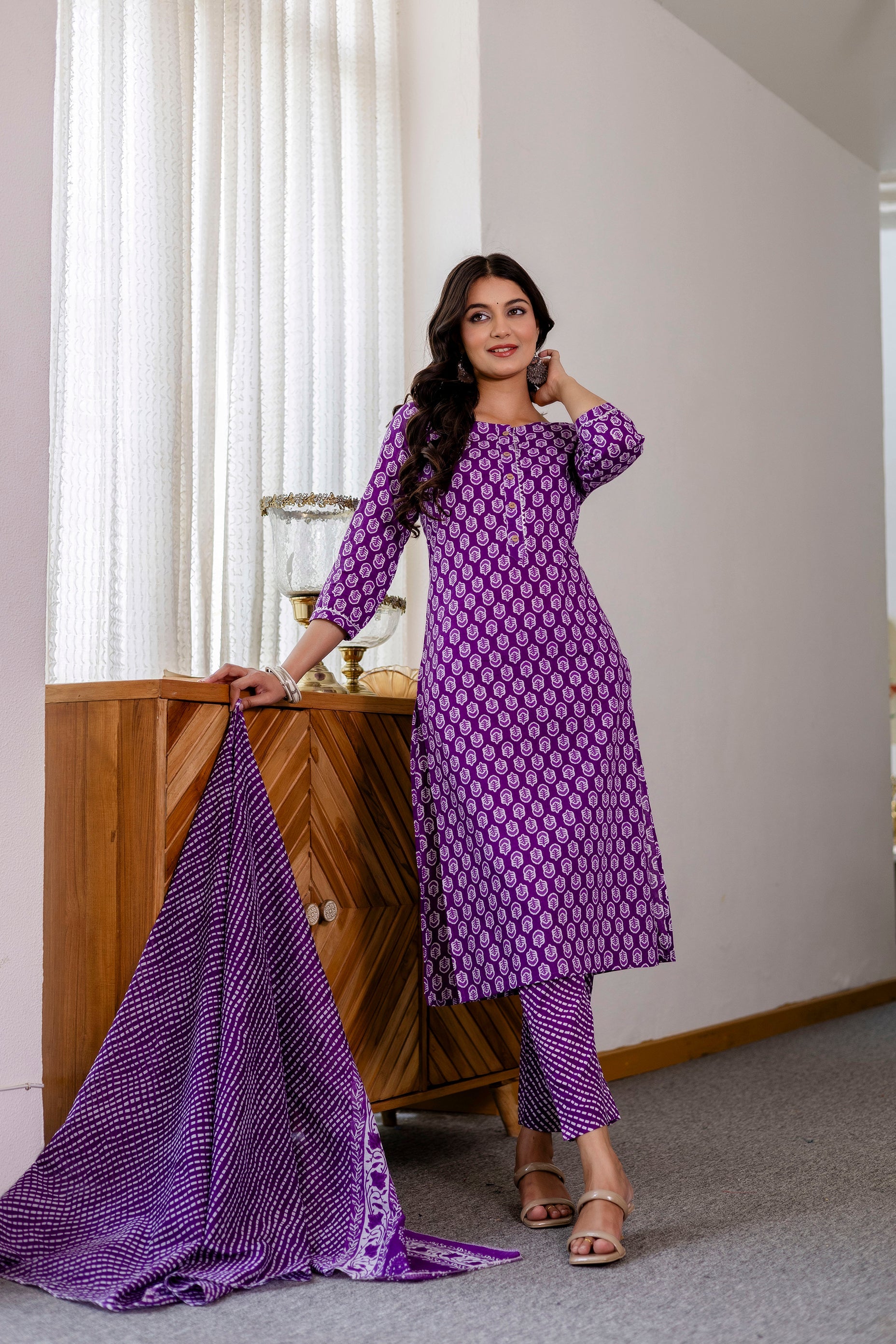 Lavender Purple Cotton Dupatta Set from Me&My