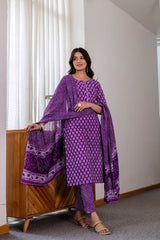 Lavender Purple Cotton Dupatta Set from Me&My