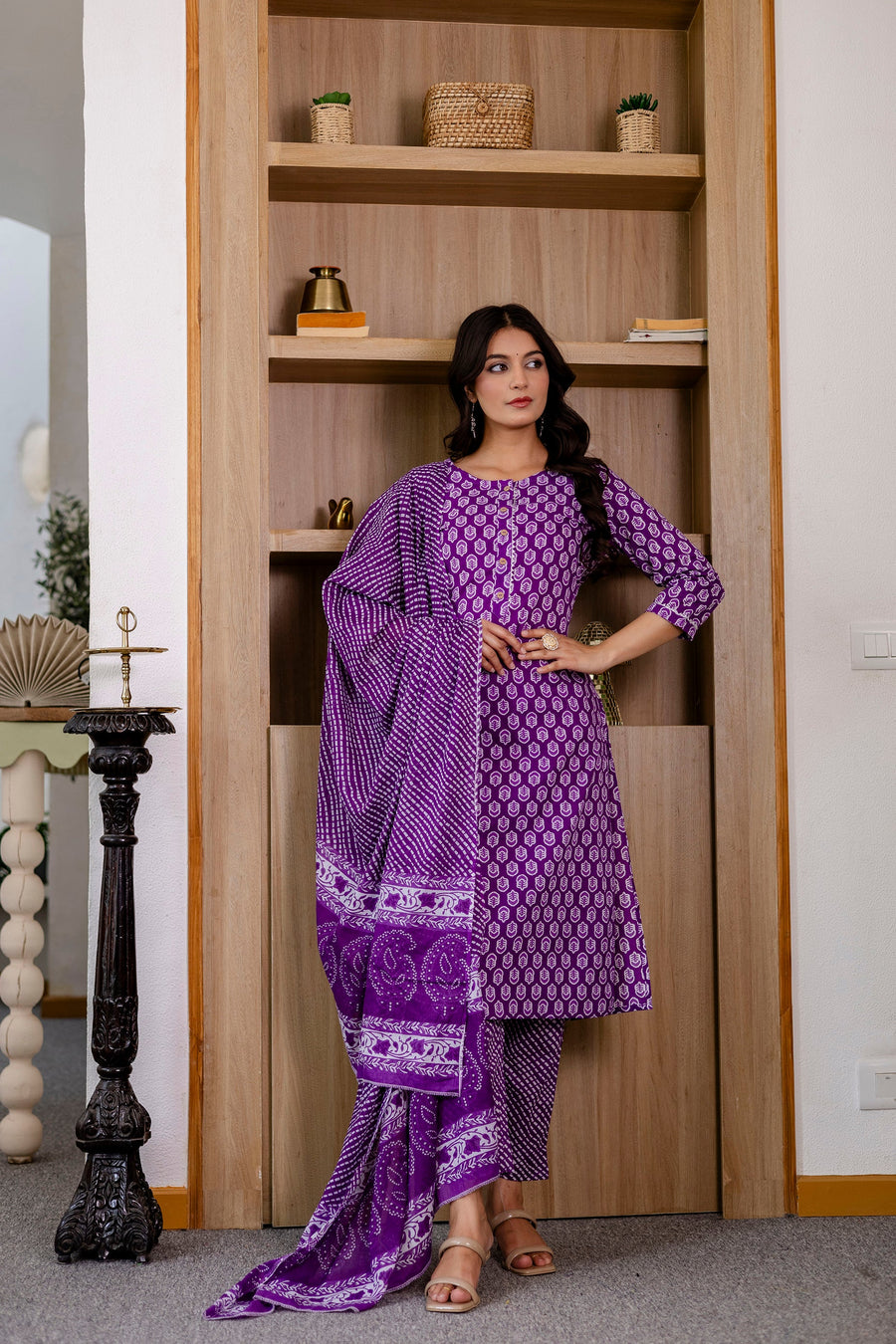 Lavender Purple Cotton Dupatta Set — image 6
