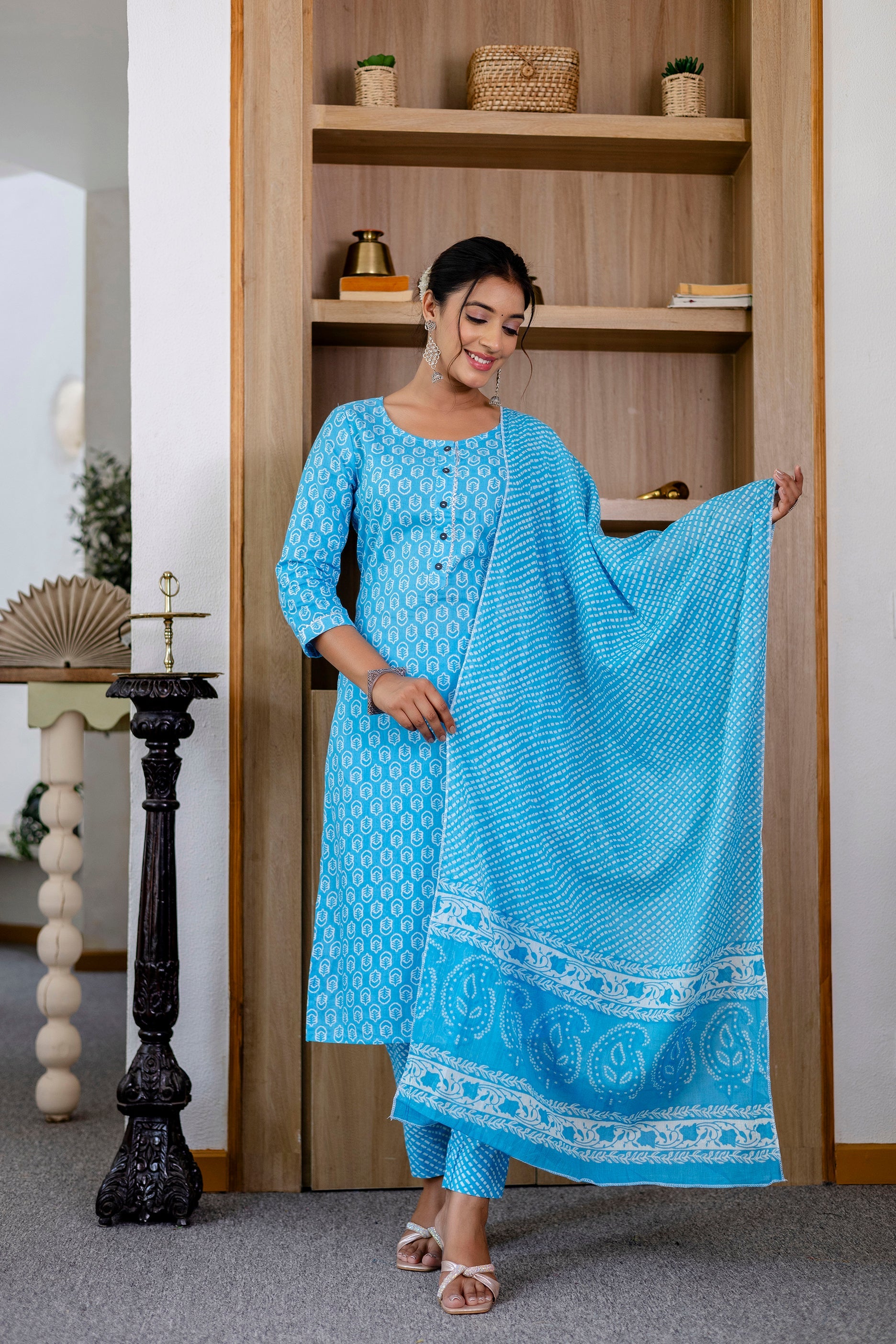 Sky Blue Cotton Dupatta Set - Me&My