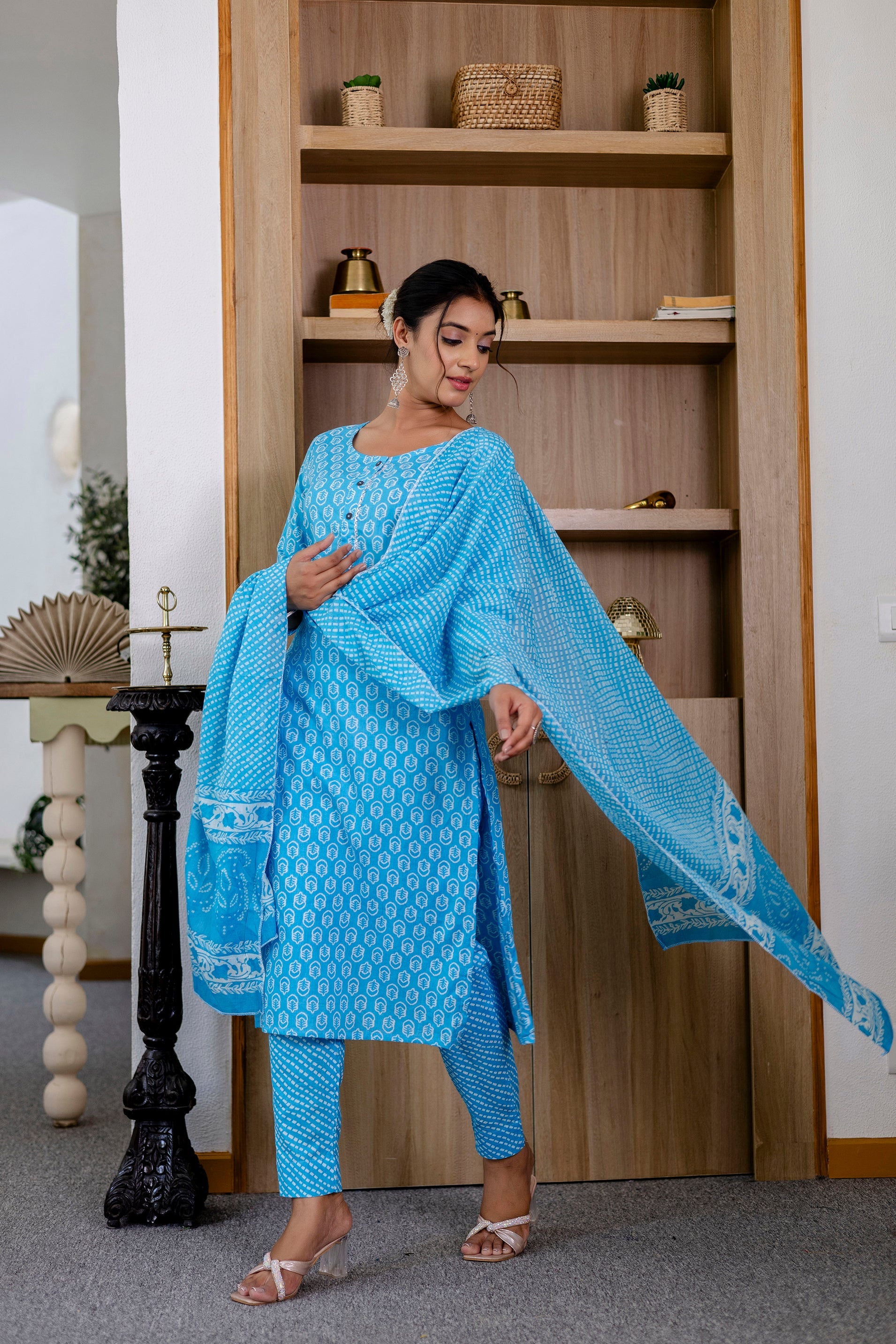 Sky Blue Cotton Dupatta Set - Me&My