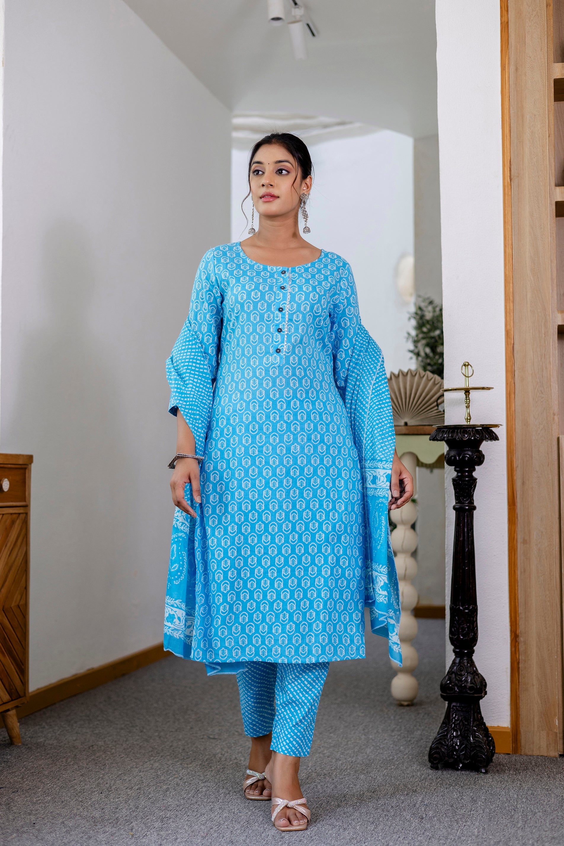 Sky Blue Cotton Dupatta Set - Me&My
