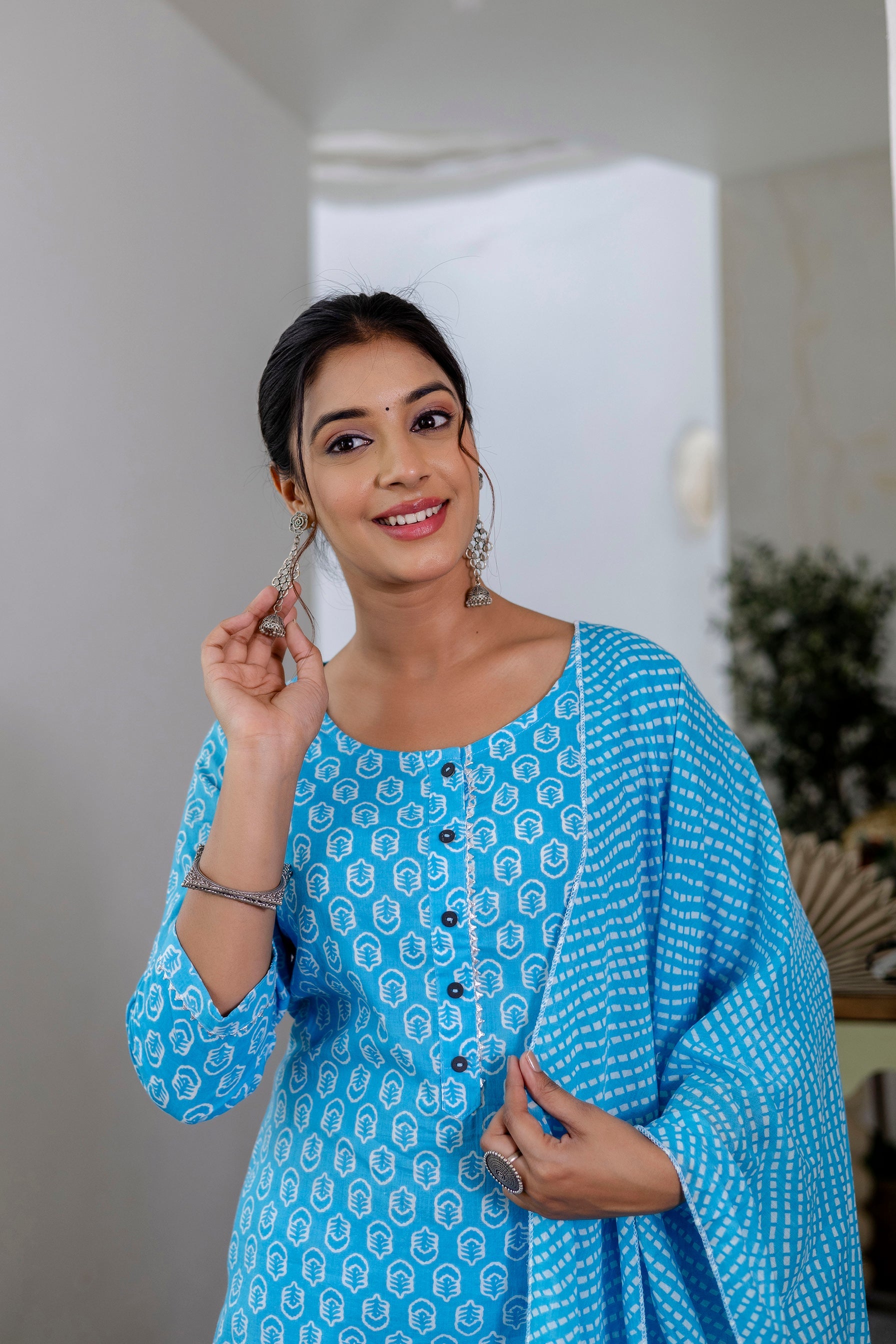 Sky Blue Cotton Dupatta Set - Me&My
