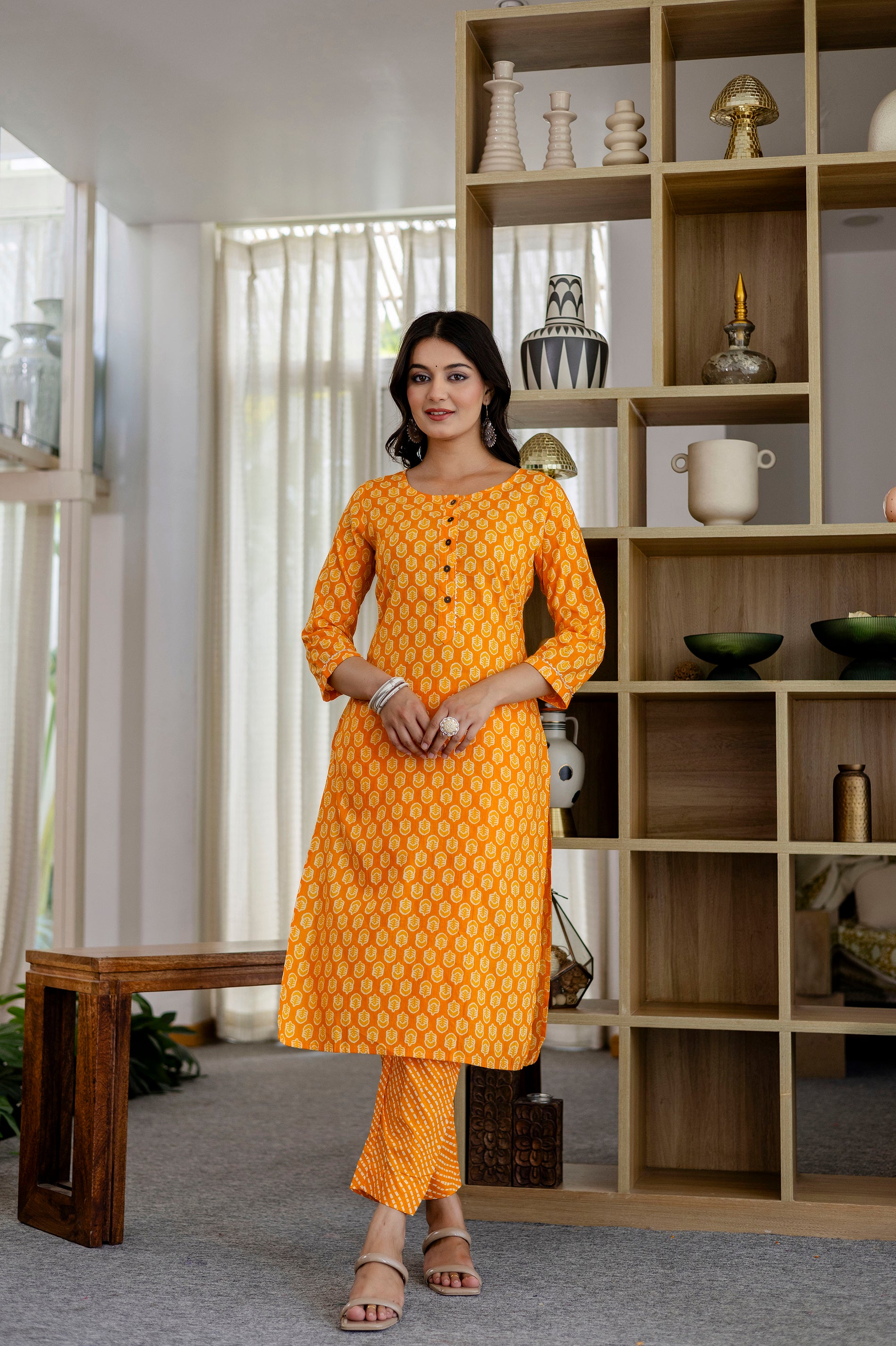 Cool Orange Cotton Dupatta Set