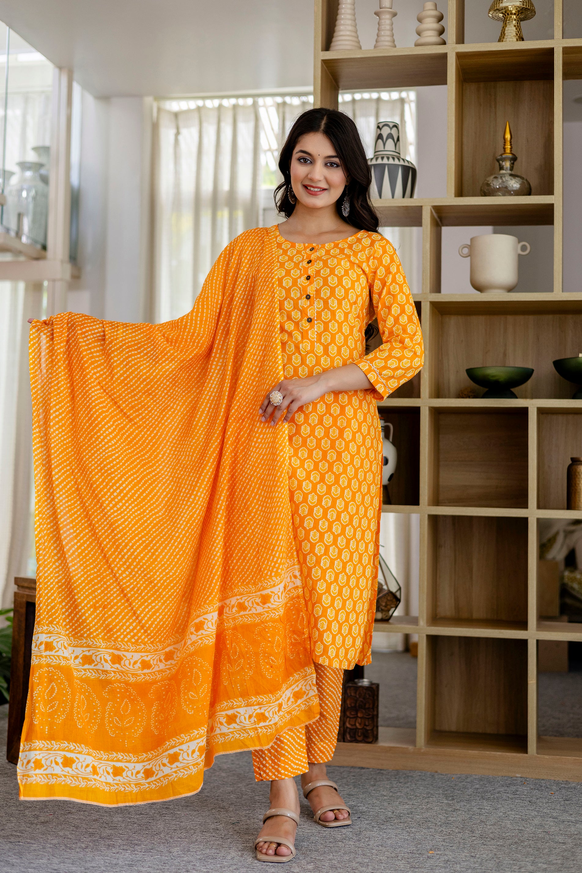 Cool Orange Cotton Dupatta Set