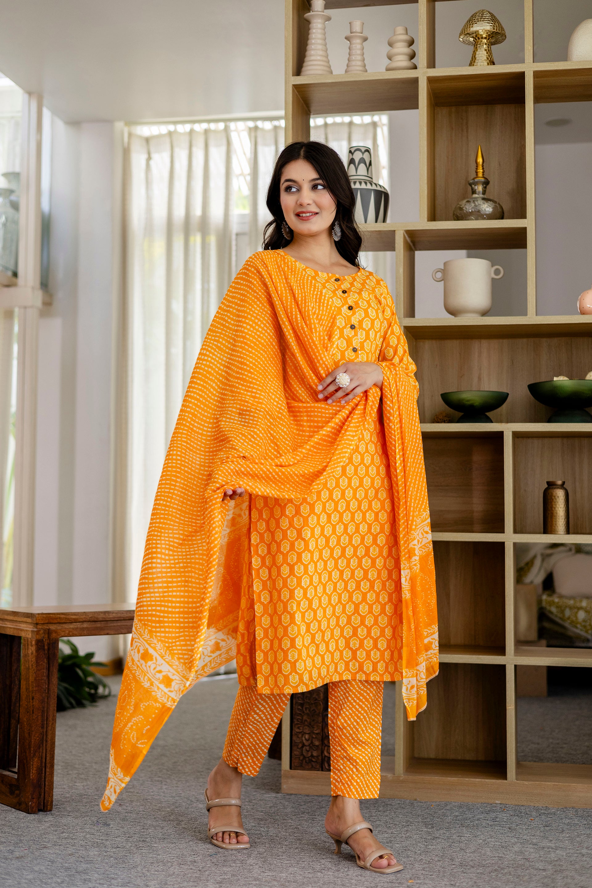 Cool Orange Cotton Dupatta Set