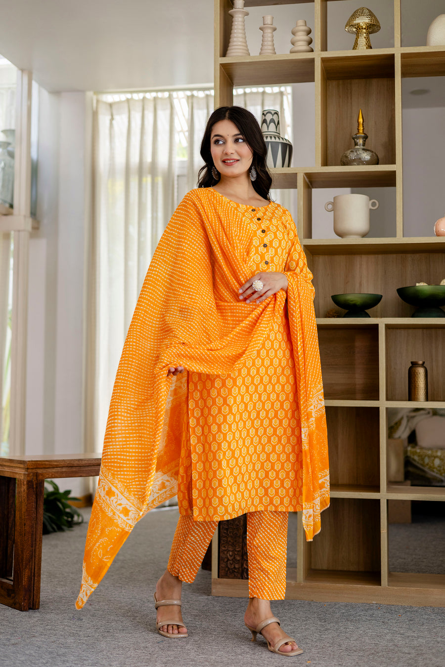 Cool Orange Cotton Dupatta Set — image 2