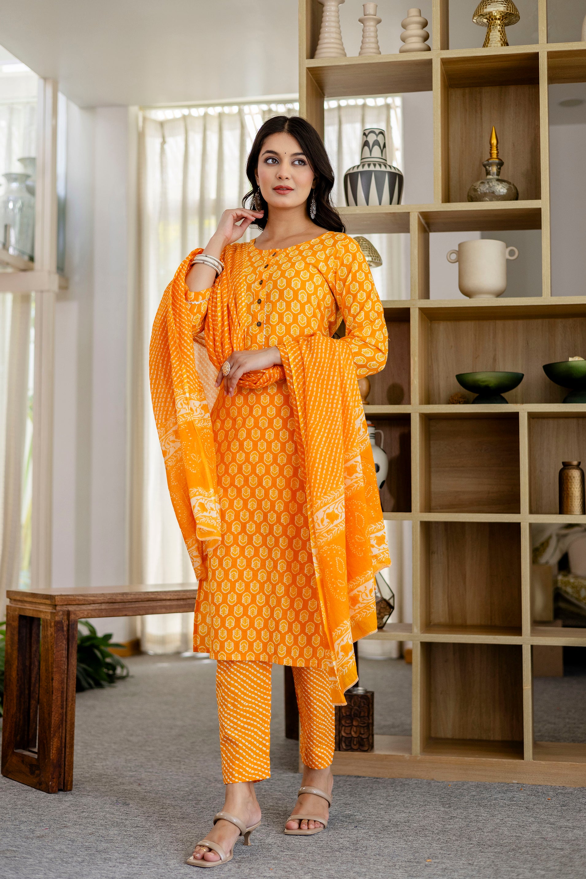 Cool Orange Cotton Dupatta Set