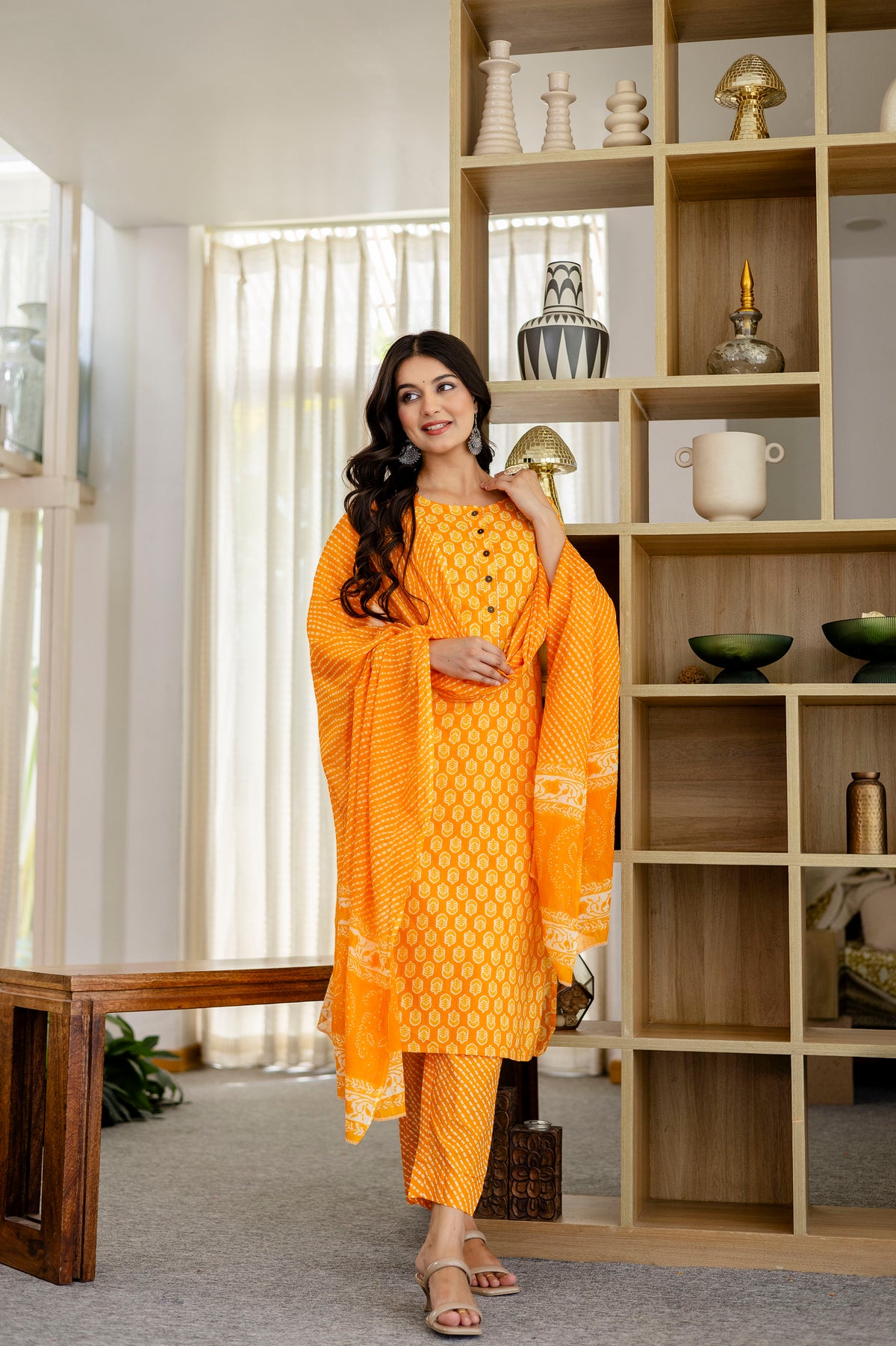 Cool Orange Cotton Dupatta Set