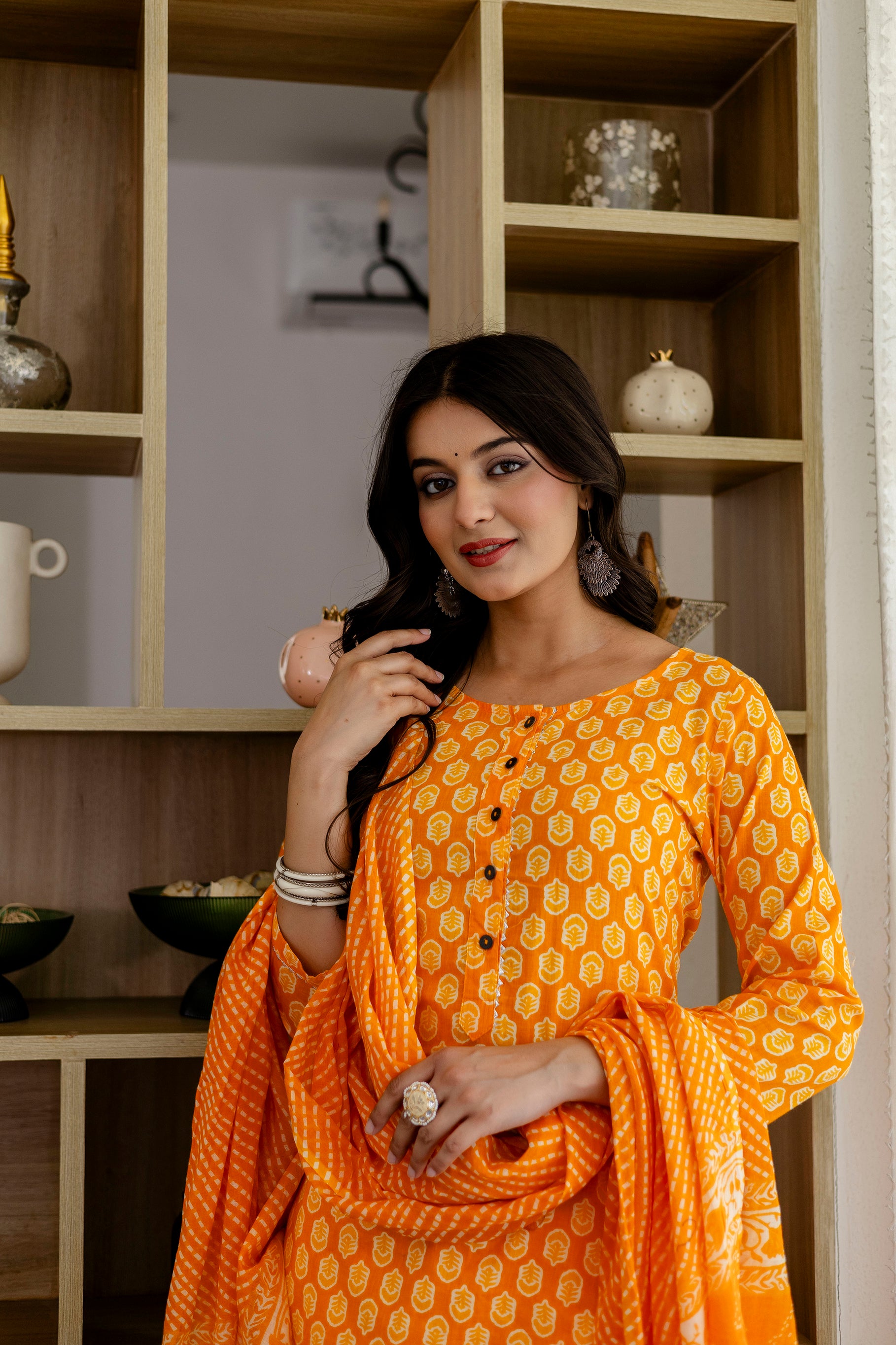 Cool Orange Cotton Dupatta Set