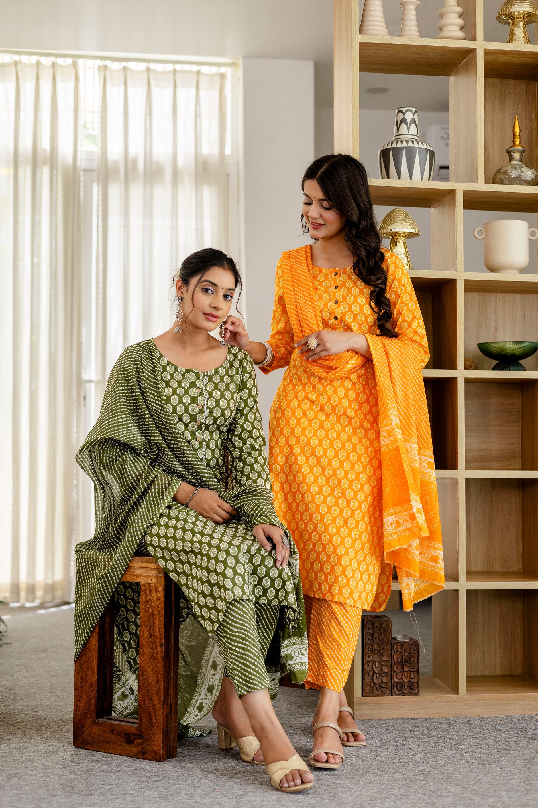 Sage Green Cotton Dupatta Set - Me&My