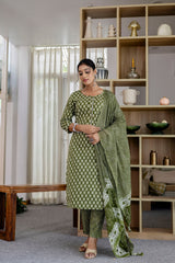 Sage Green Cotton Dupatta Set - Me&My