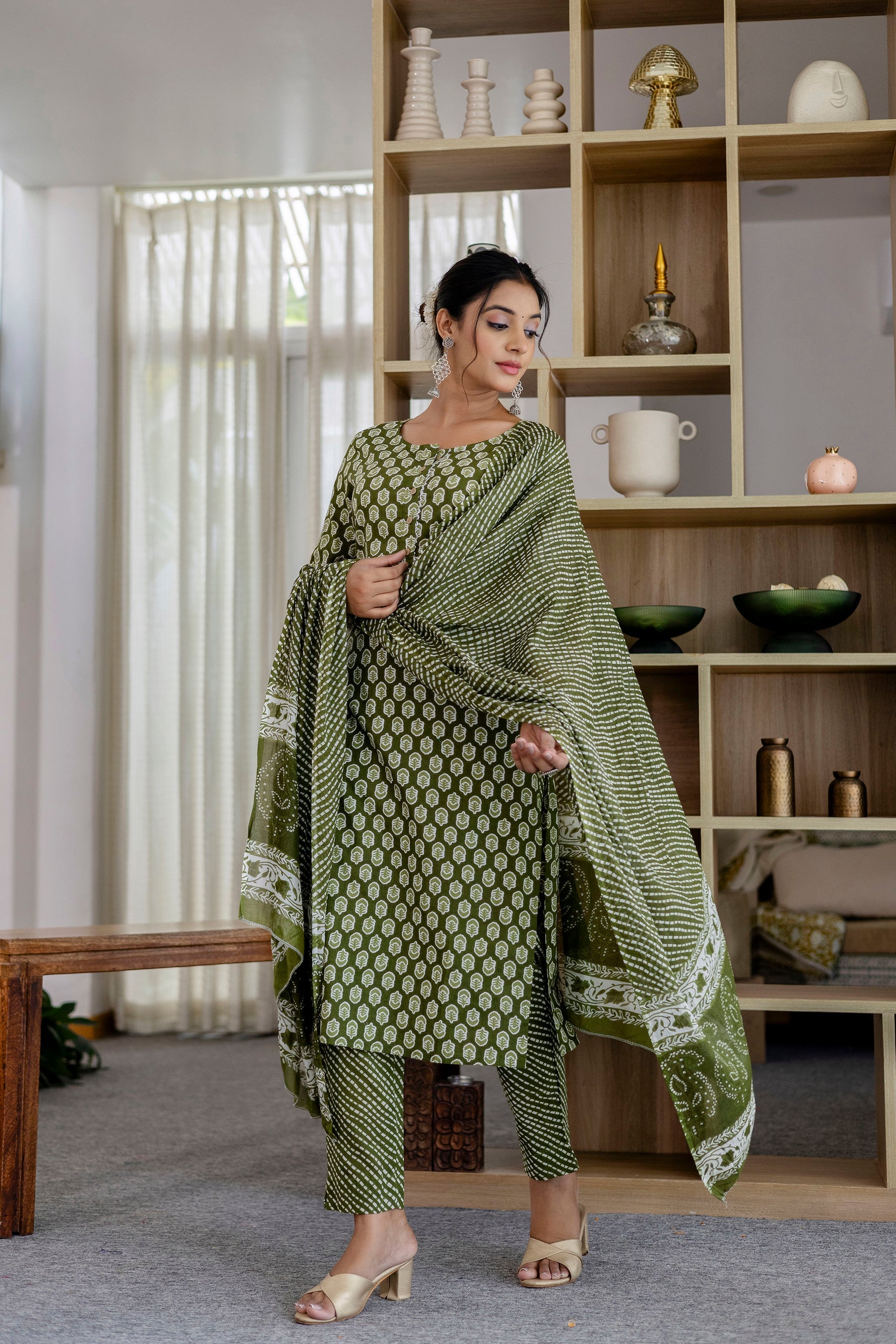 Sage Green Cotton Dupatta Set - Me&My