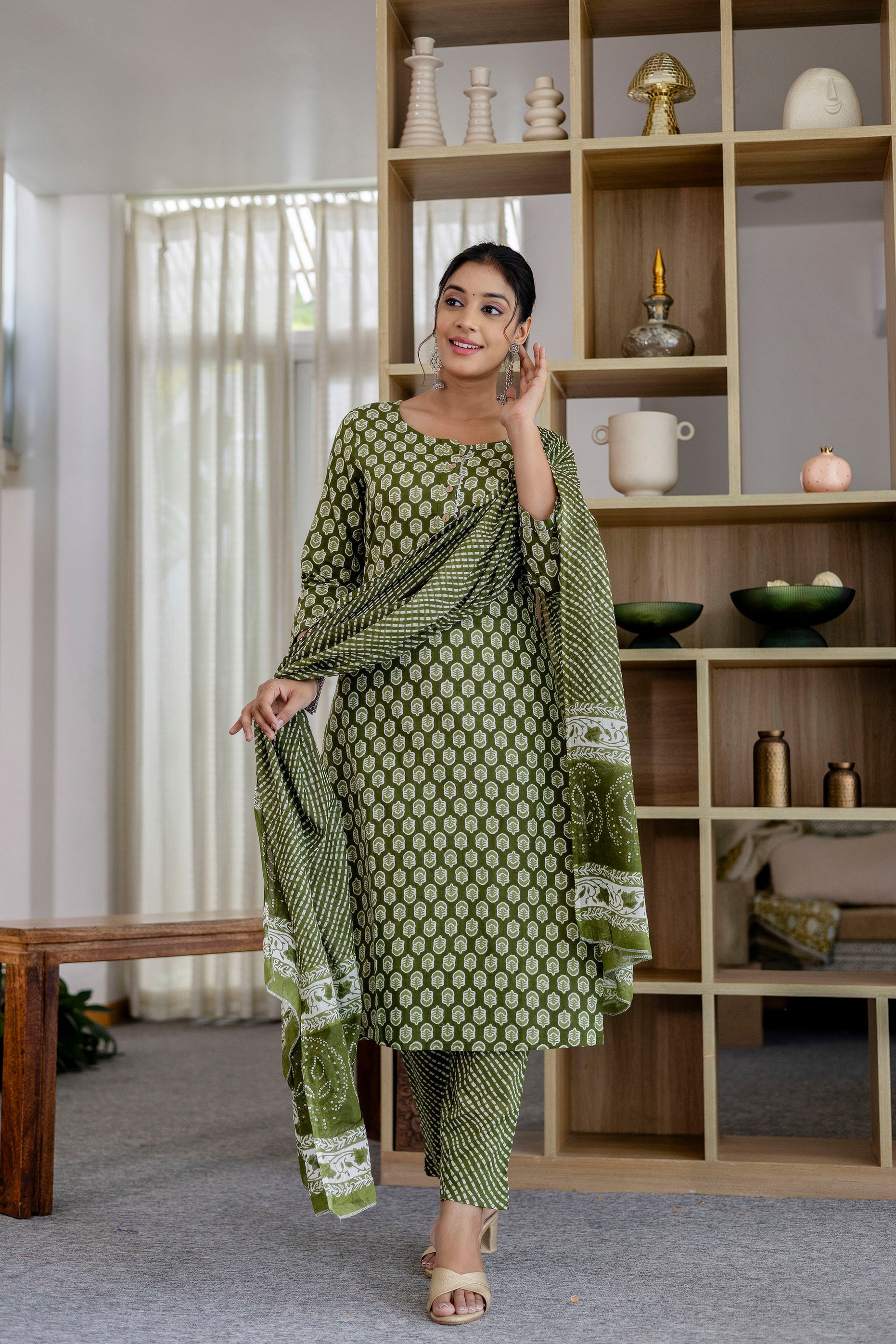 Sage Green Cotton Dupatta Set - Me&My