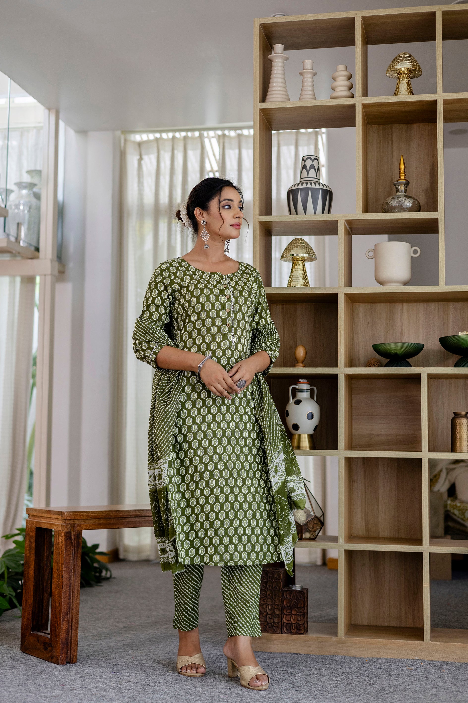 Sage Green Cotton Dupatta Set - Me&My