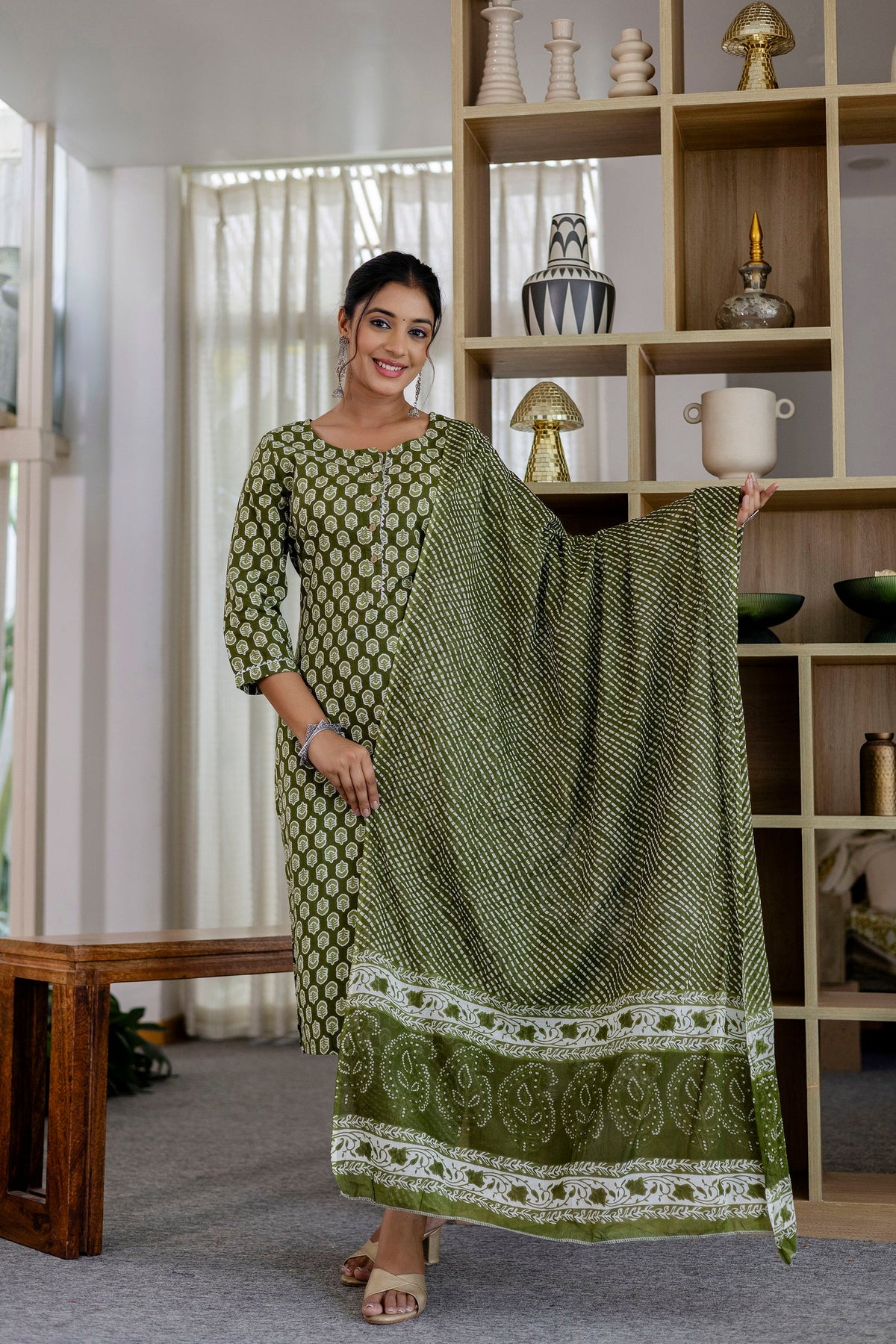 Sage Green Cotton Dupatta Set - Me&My