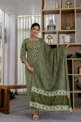 Sage Green Cotton Dupatta Set - Me&My