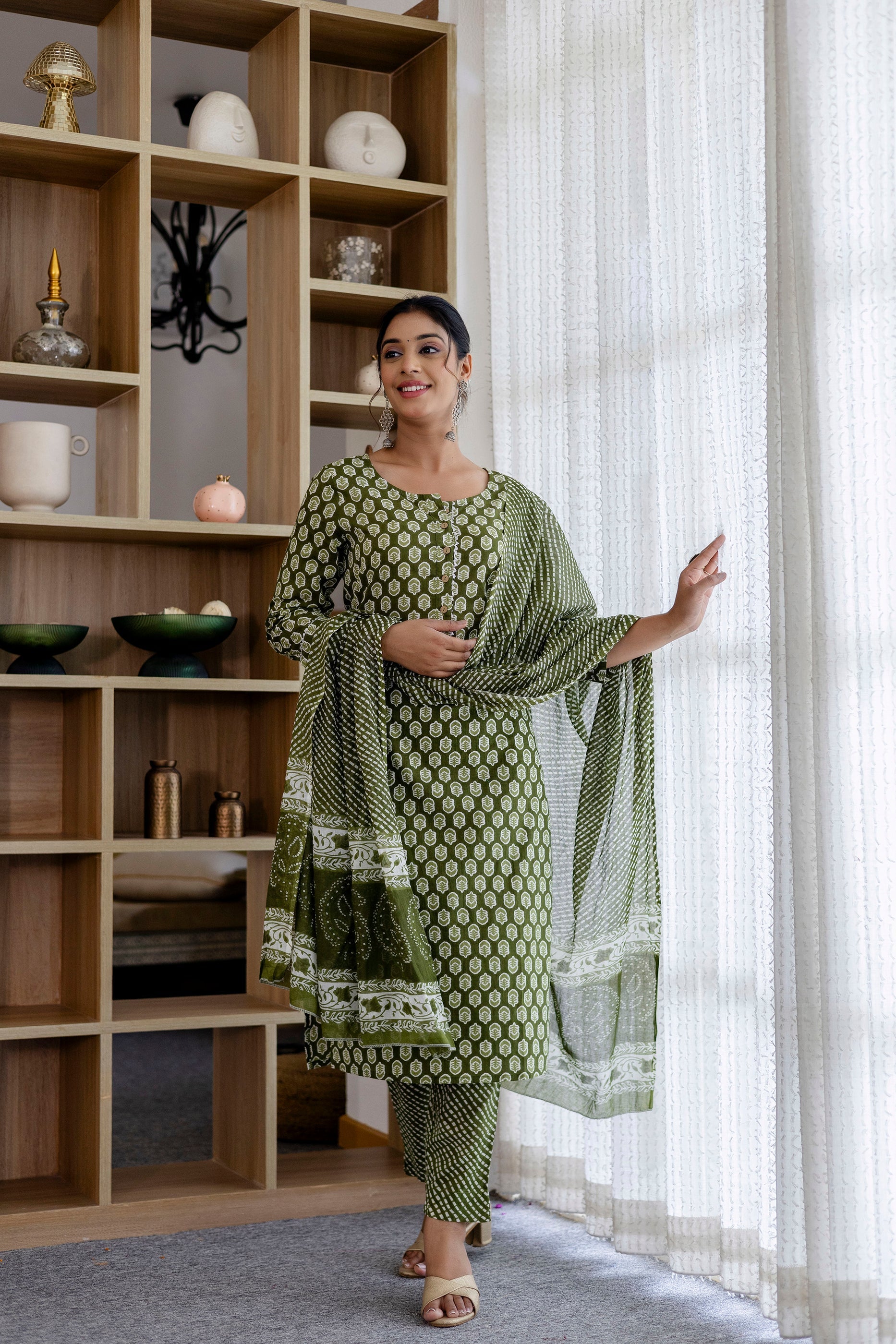 Sage Green Cotton Dupatta Set - Me&My