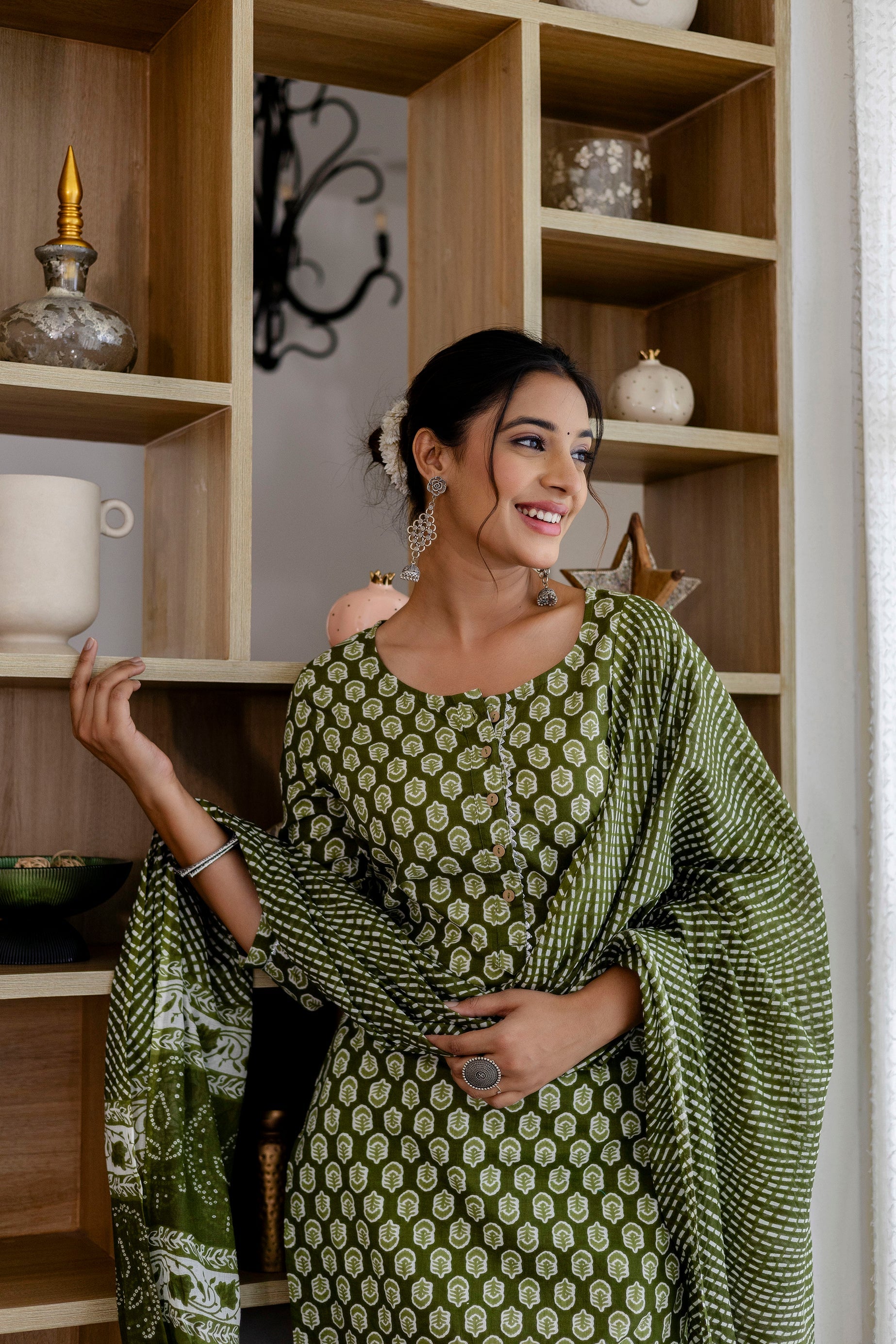 Sage Green Cotton Dupatta Set - Me&My