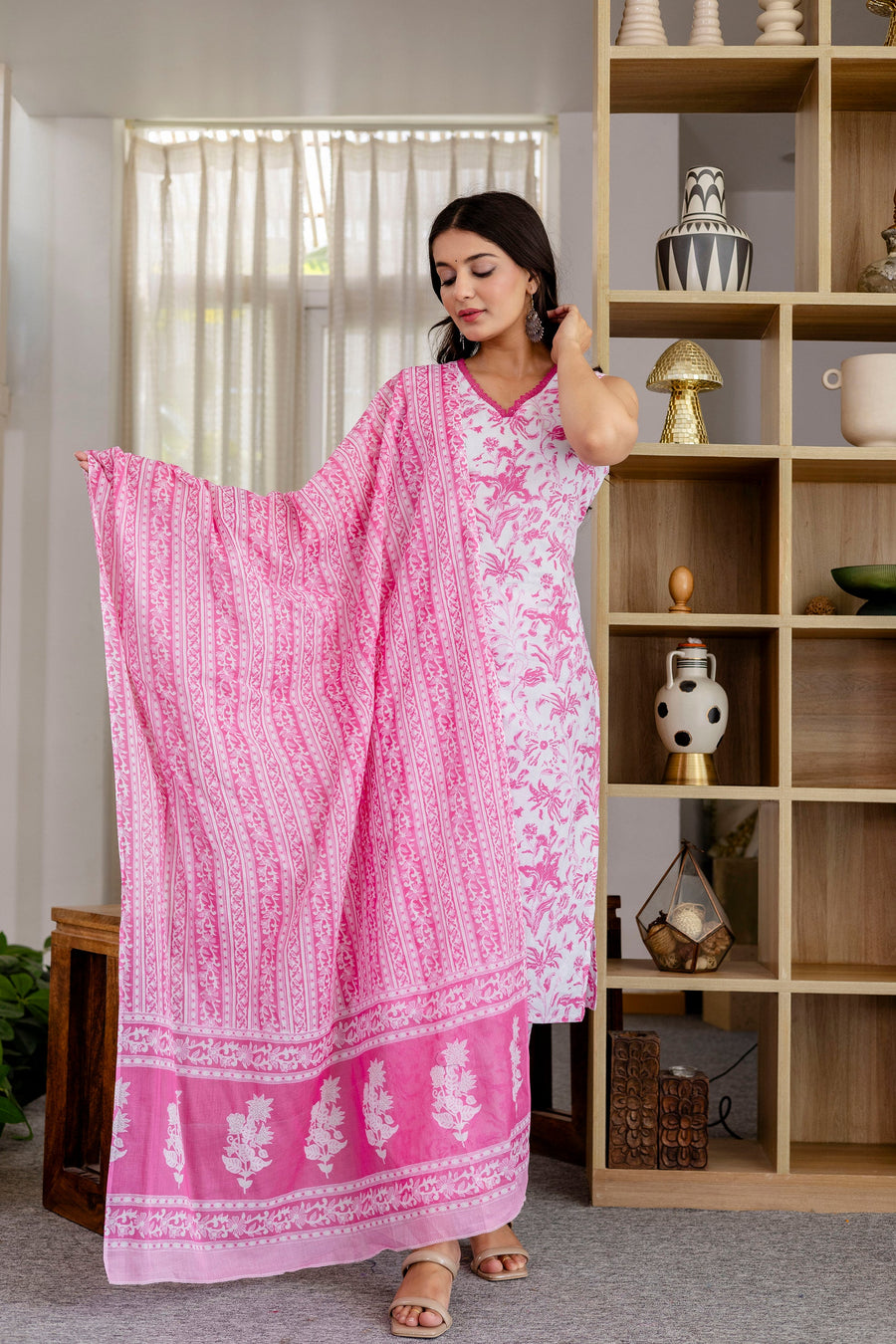 Rose Pink Floral Cotton Dupatta Set — image 2