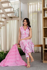 Rose Pink Floral Cotton Dupatta Set - Me&My