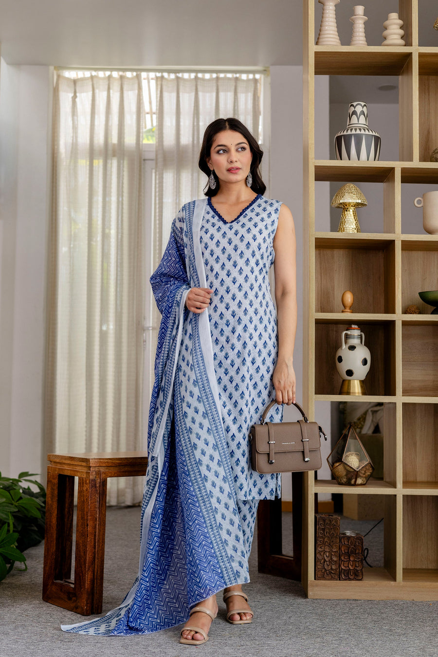 Azure Floral Cotton Dupatta Set — image 4