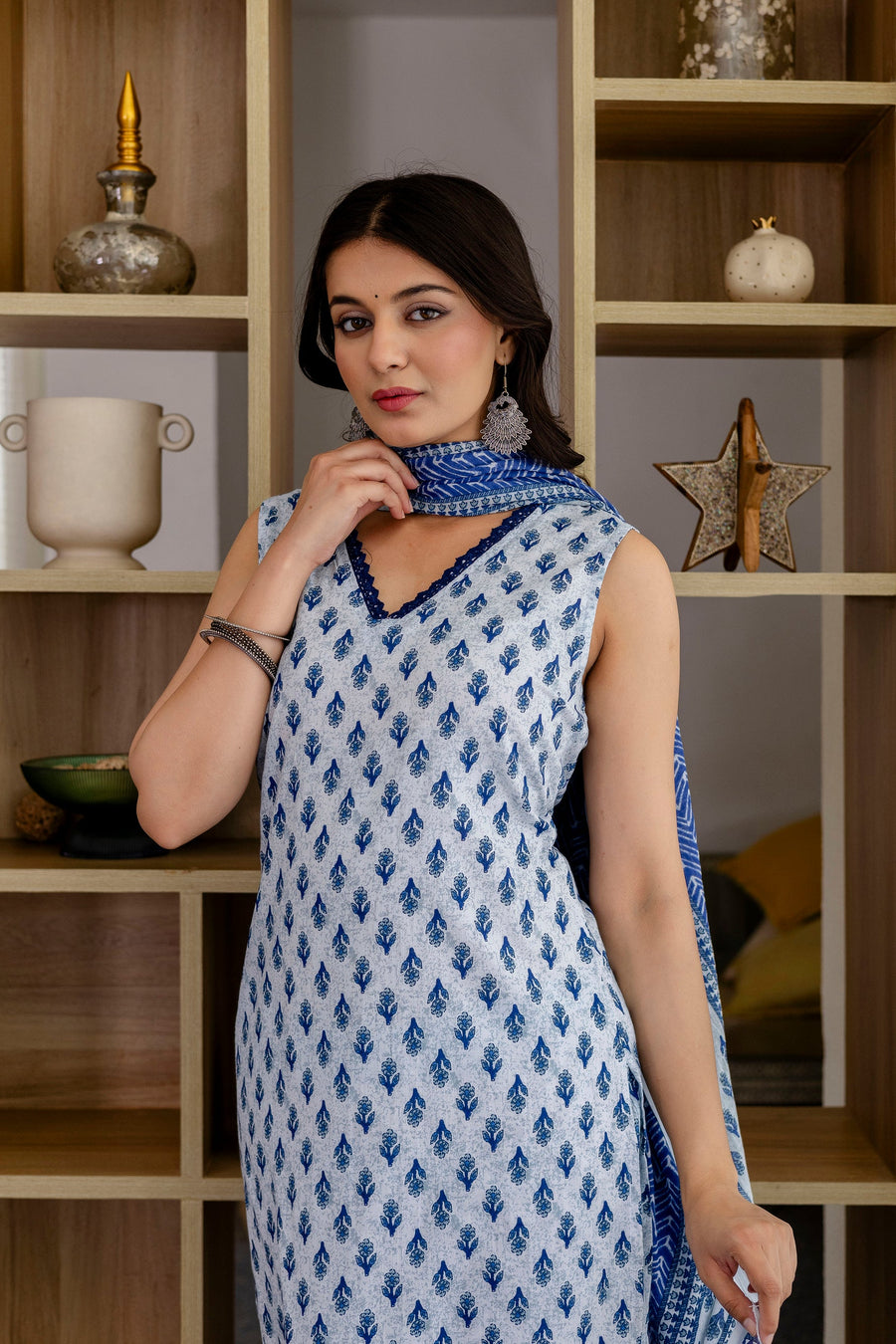 Azure Floral Cotton Dupatta Set — image 6