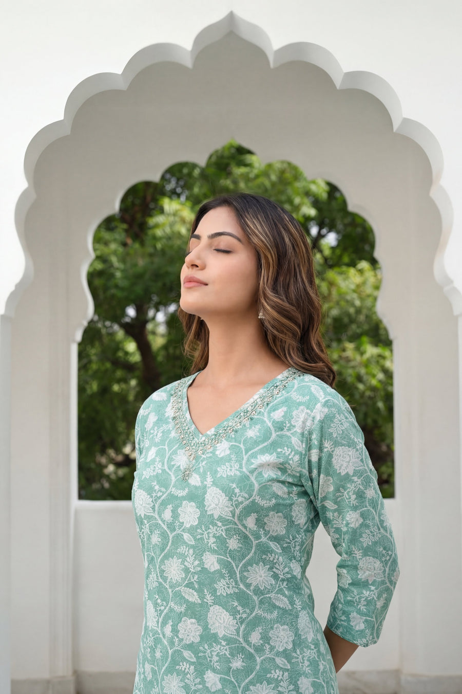 Teal Rose Drift Floral Cotton Dupatta Set — image 7