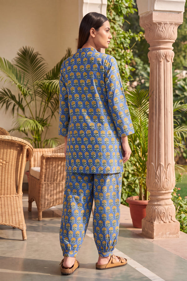 Cobalt Ripple Cotton Farshi Salwar Set