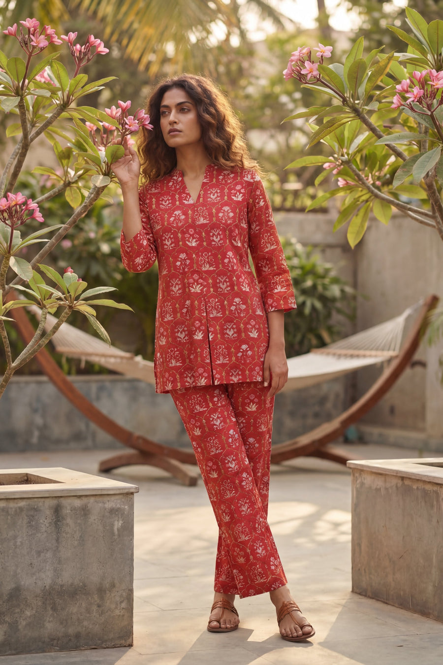 Ikat Geometry Red Cotton Co-ord Set — image 2