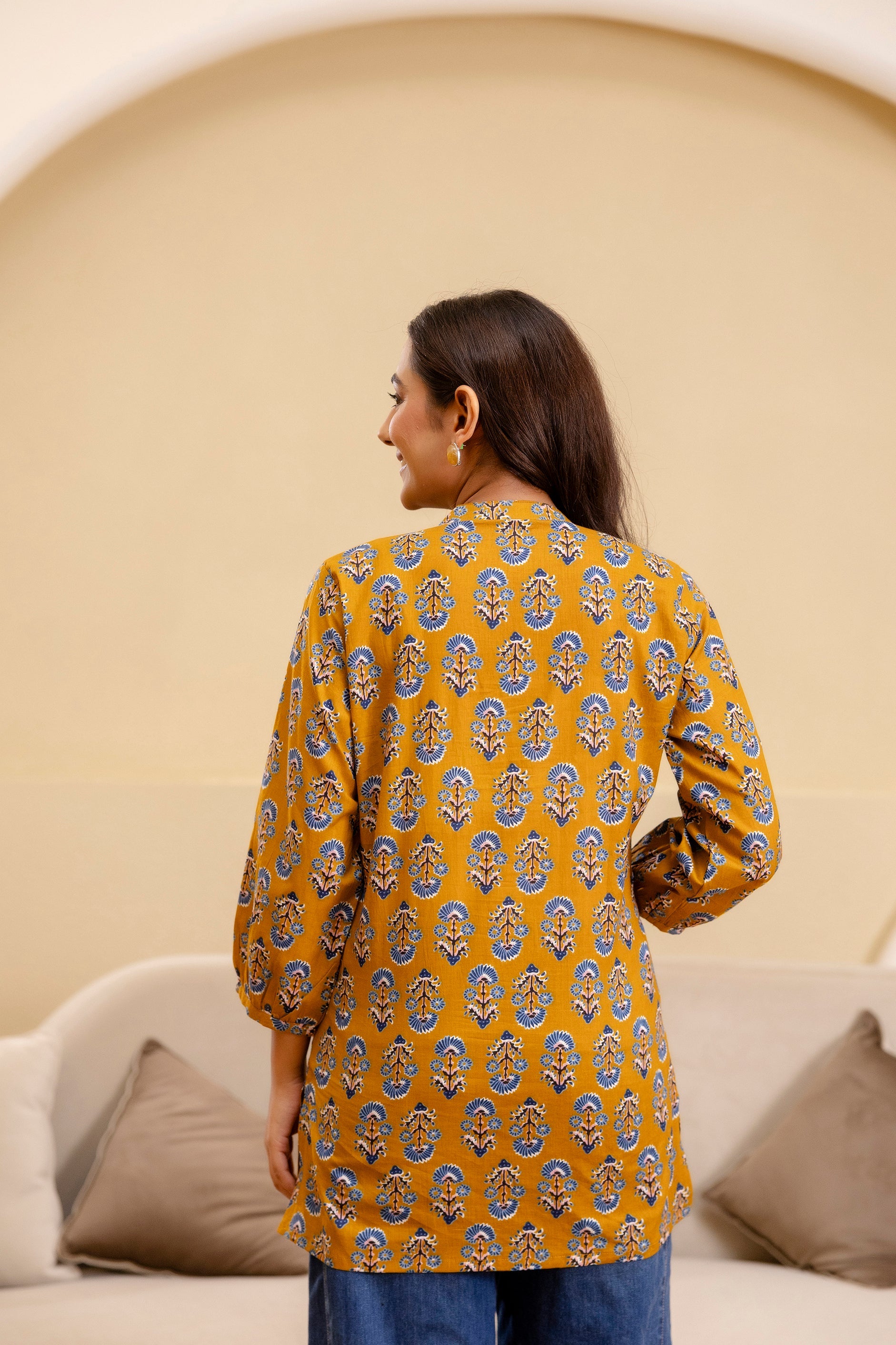 Ochre Radiance Cotton Printed Top Me & My