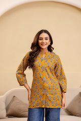 Ochre Radiance Cotton Printed Top Me & My