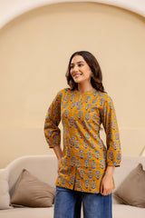 Ochre Radiance Cotton Printed Top Me & My