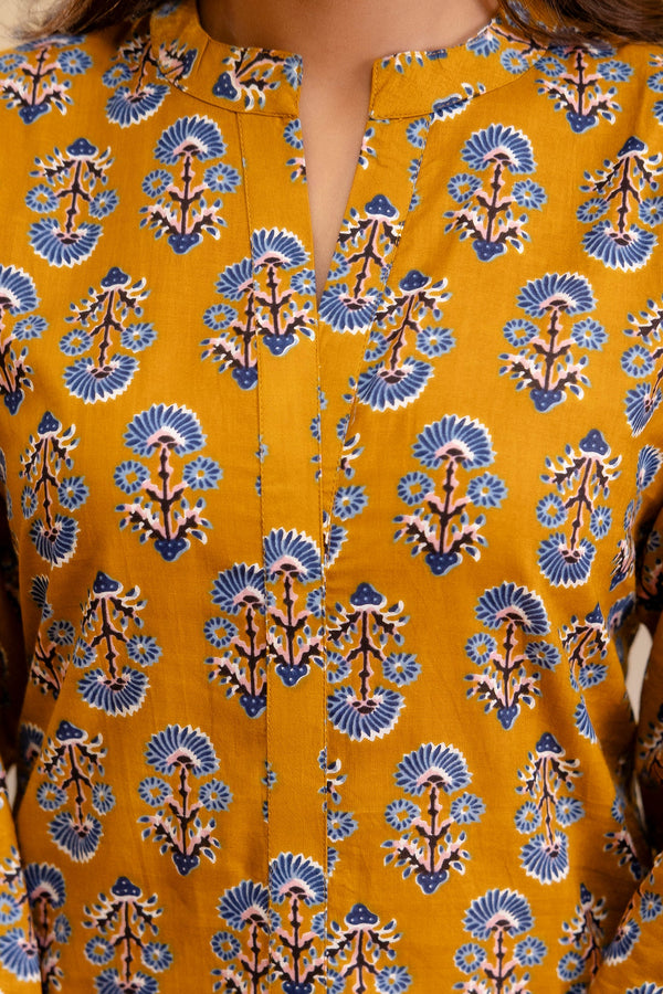 Ochre Radiance Cotton Printed Top