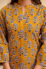 Ochre Radiance Cotton Printed Top Me & My