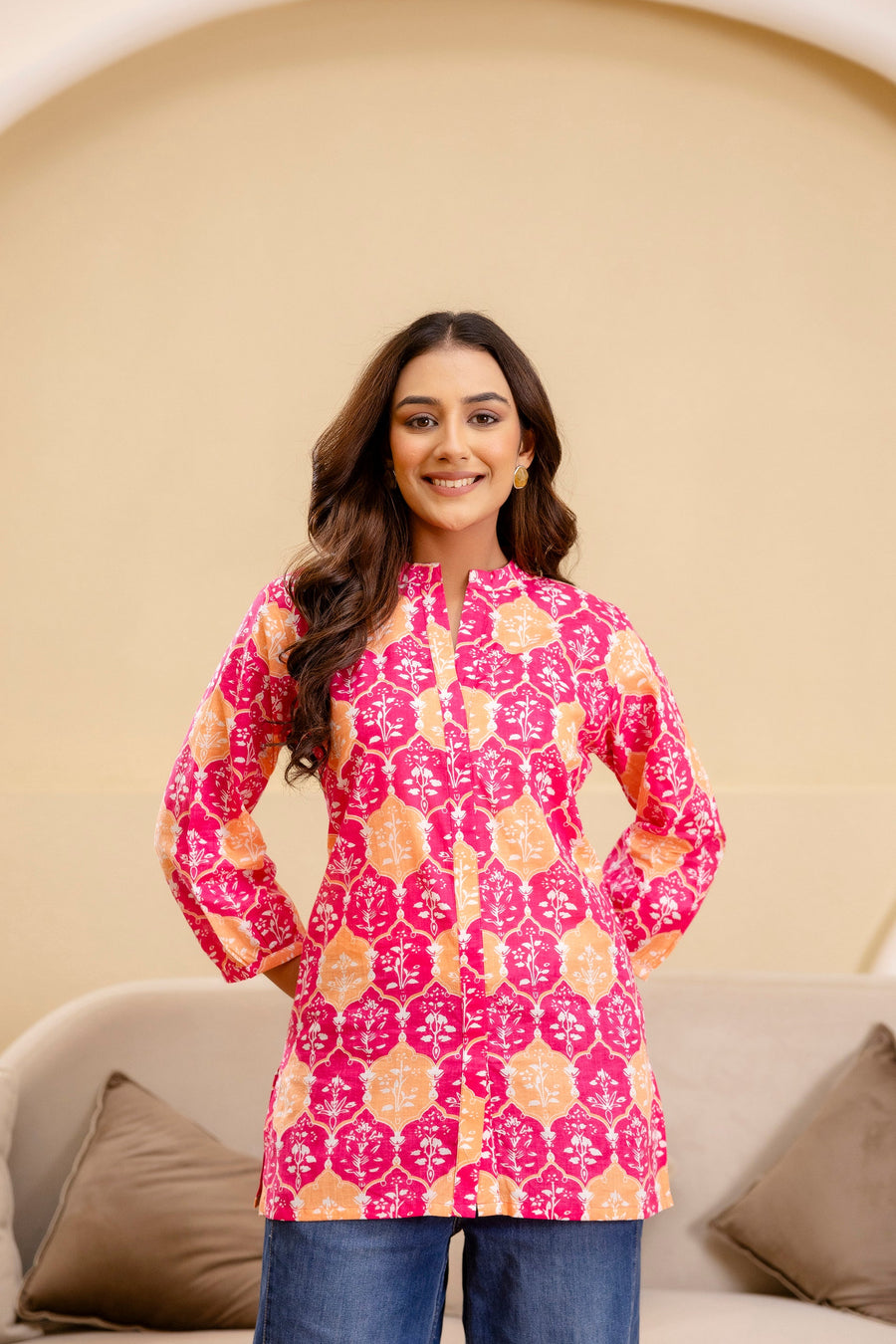 Fuchsia Glow Cotton Printed Top — image 6