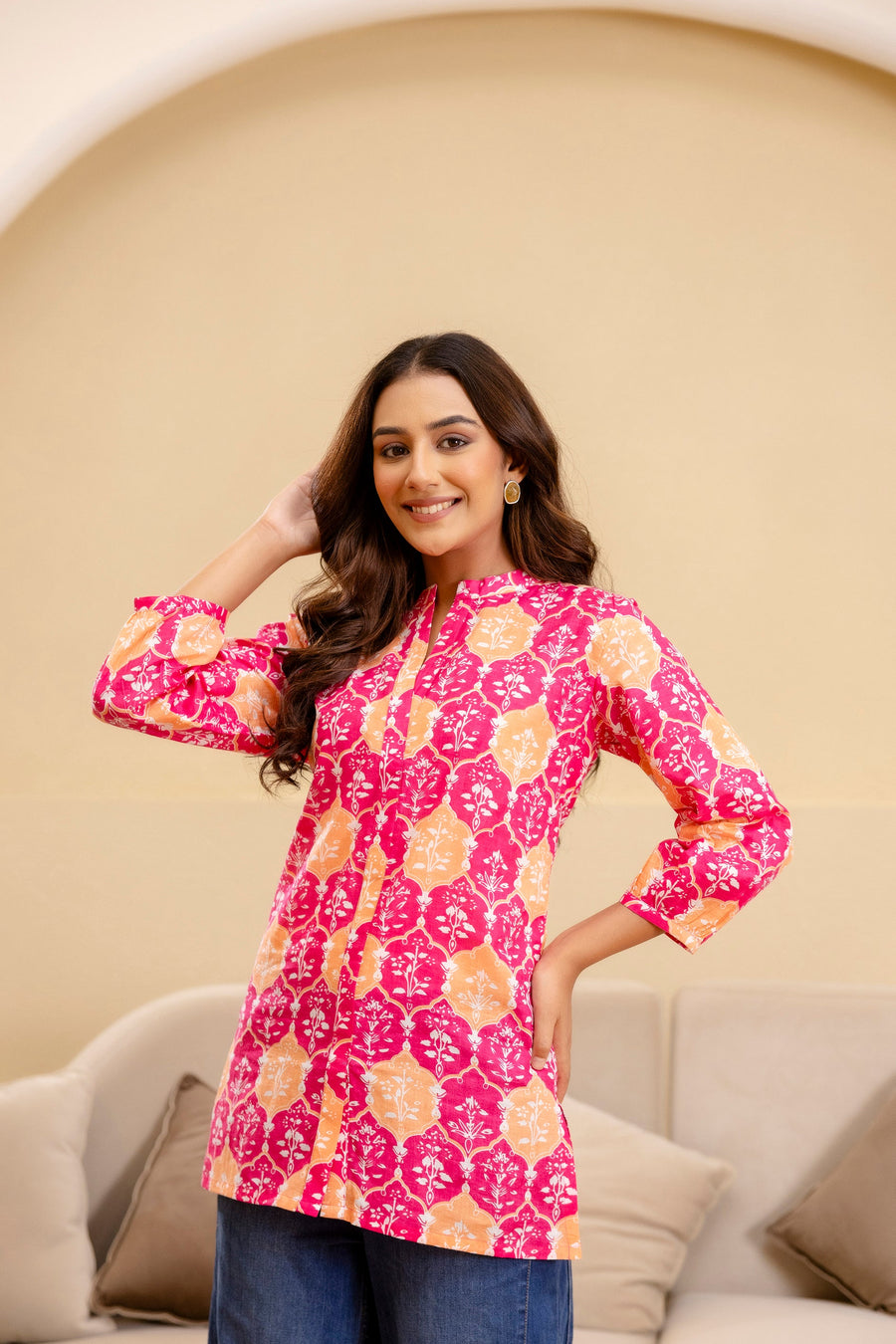 Fuchsia Glow Cotton Printed Top — image 12