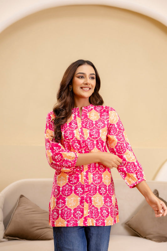 Fuchsia Glow Cotton Printed Top - Me&My