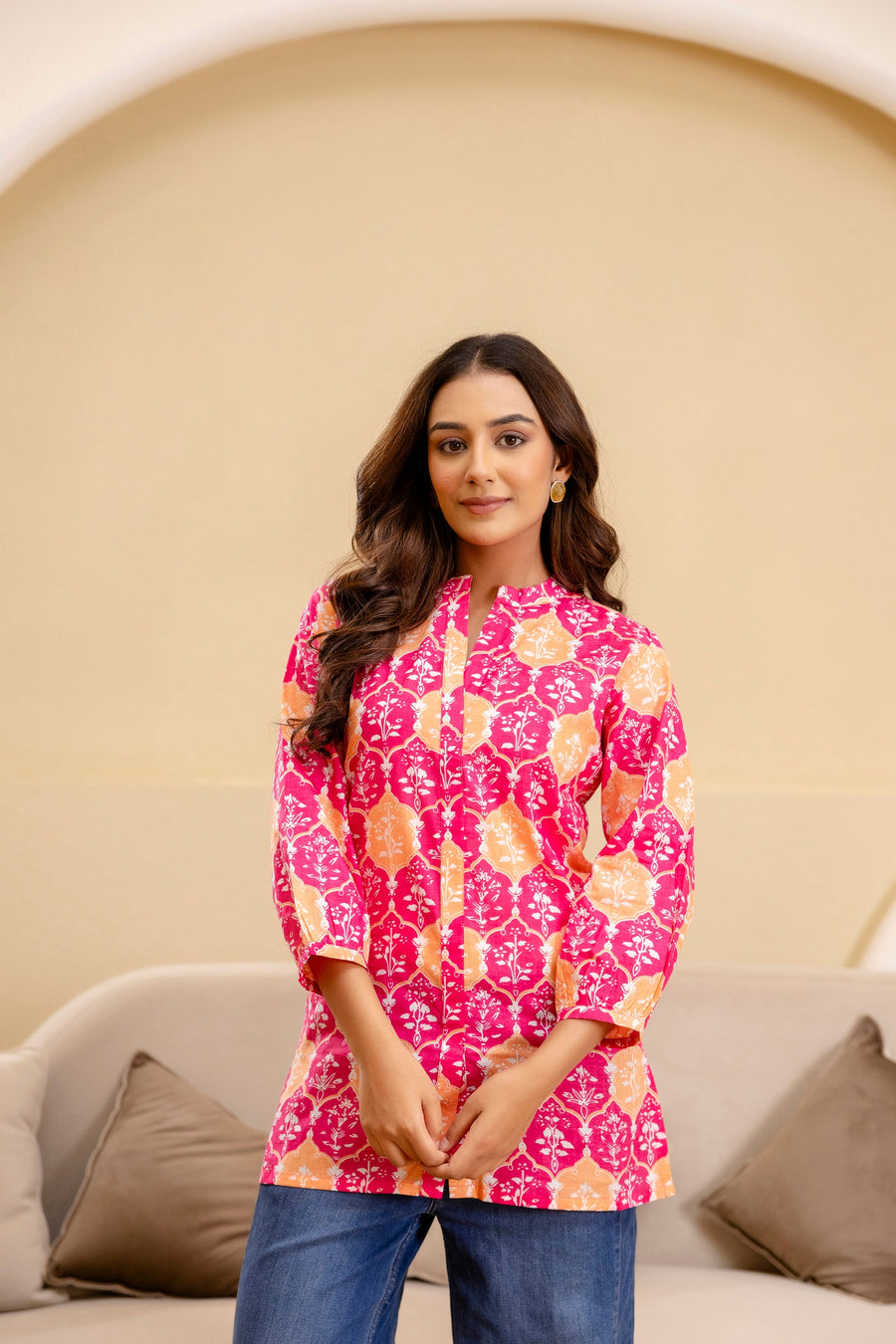 Fuchsia Glow Cotton Printed Top — image 7