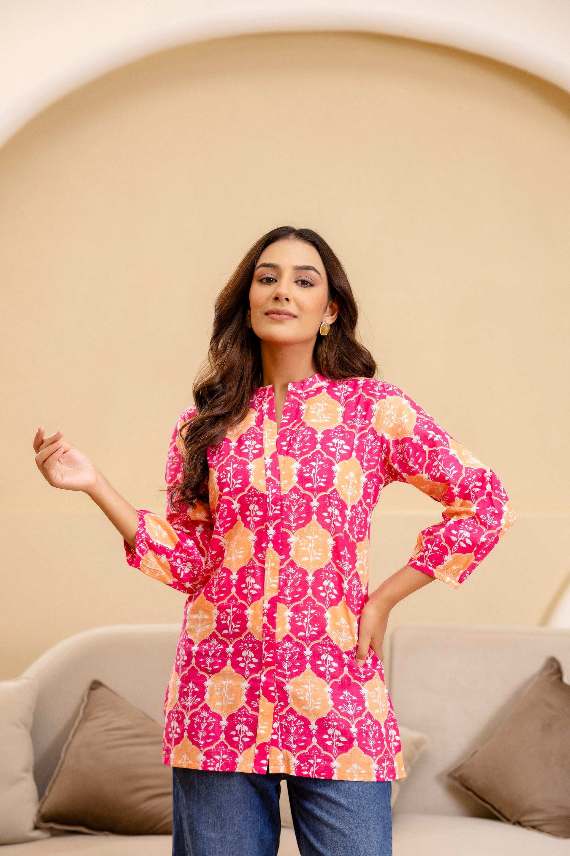 Fuchsia Glow Cotton Printed Top Me & My