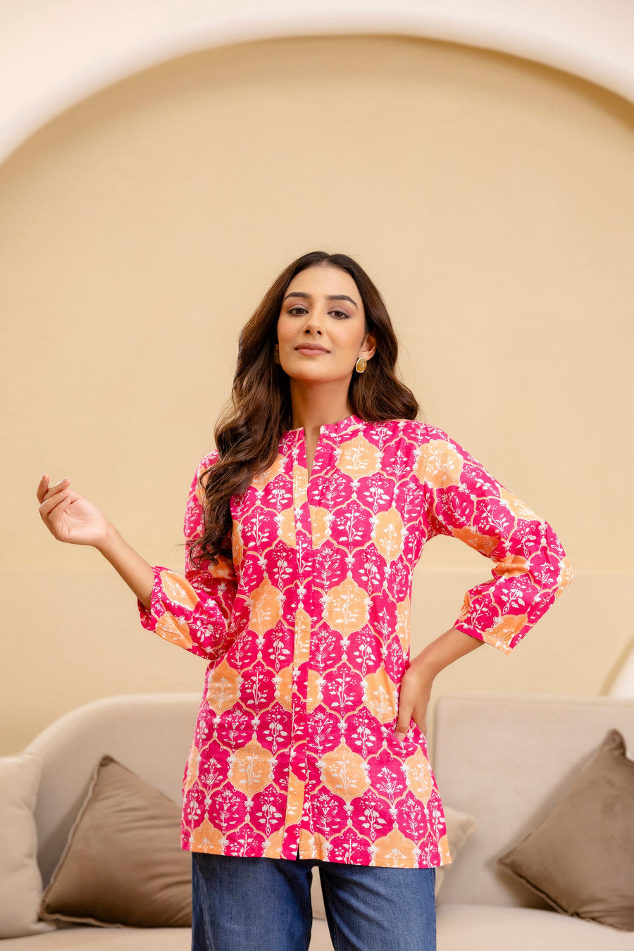 Fuchsia Glow Cotton Printed Top — image 9