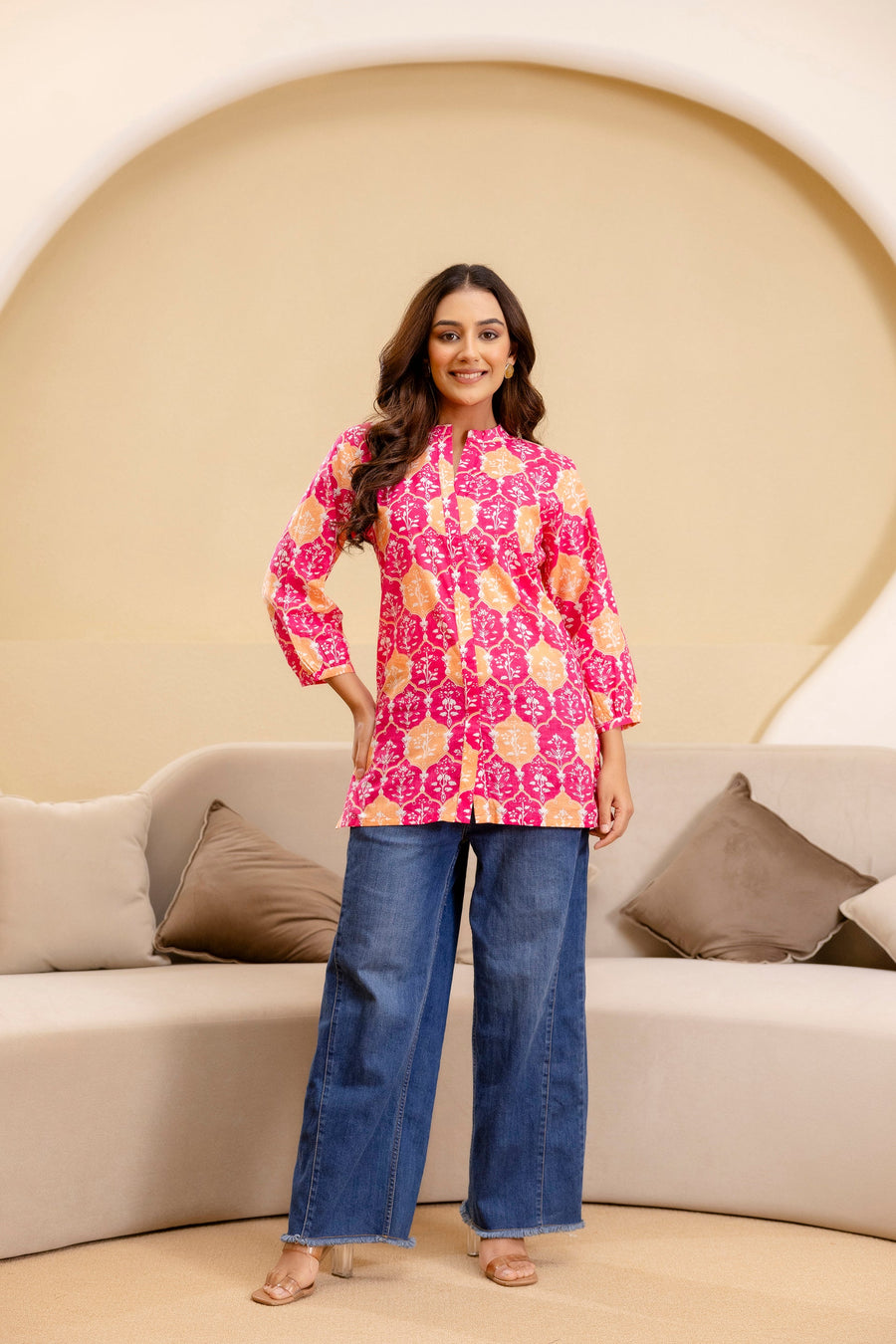 Fuchsia Glow Cotton Printed Top — image 3