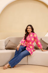 Fuchsia Glow Cotton Printed Top - Me&My