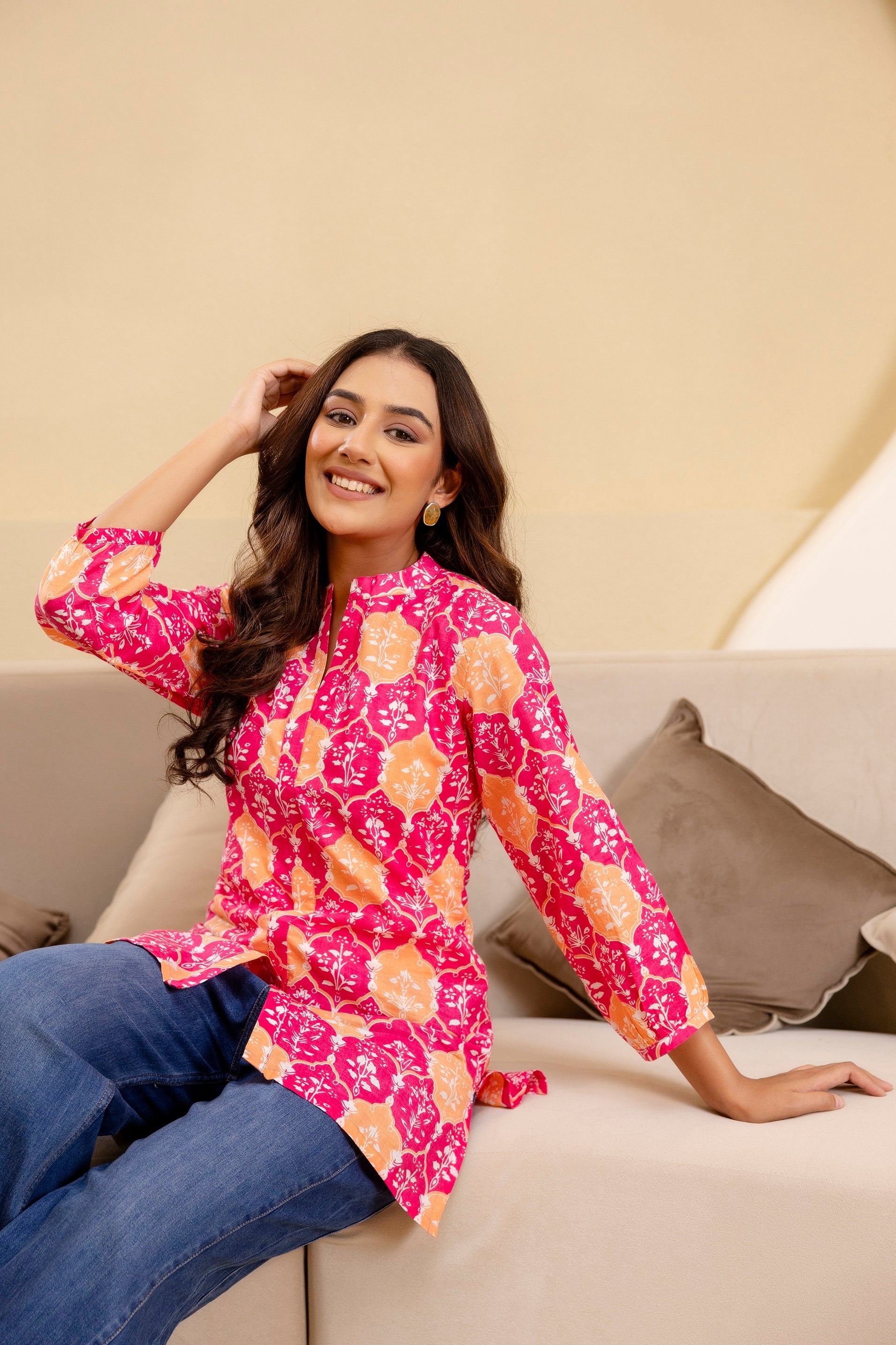 Fuchsia Glow Cotton Printed Top Me & My