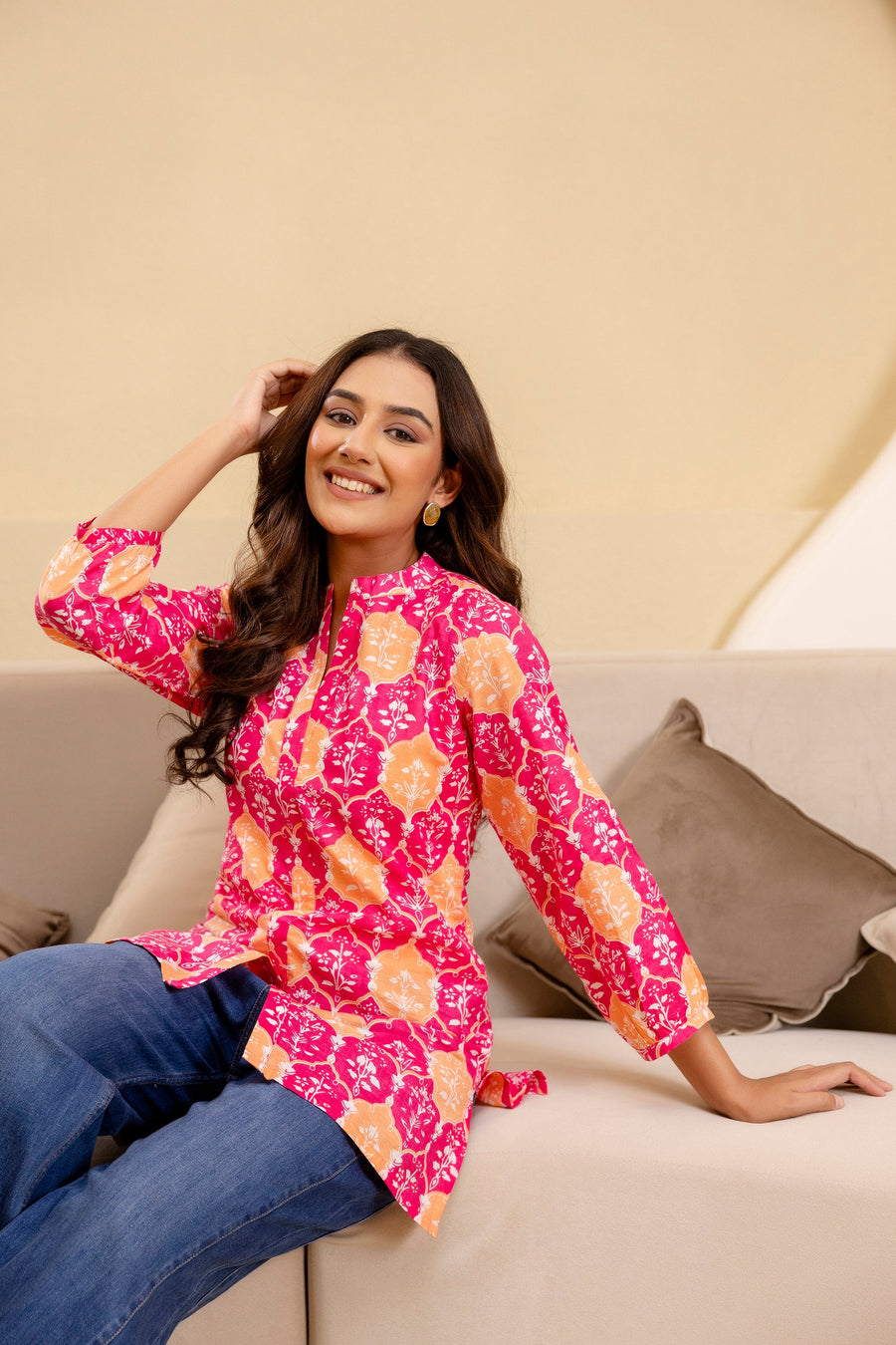 Fuchsia Glow Cotton Printed Top — image 5