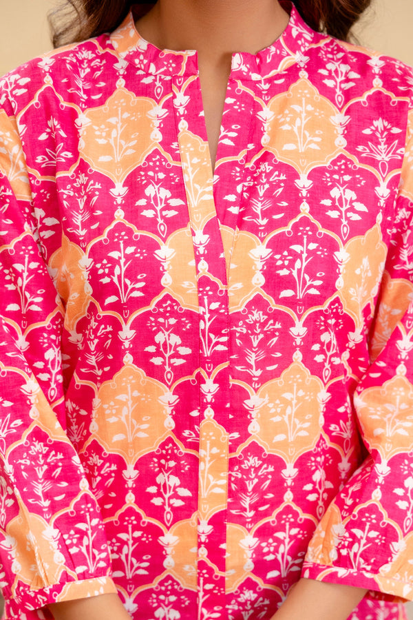 Fuchsia Glow Cotton Printed Top